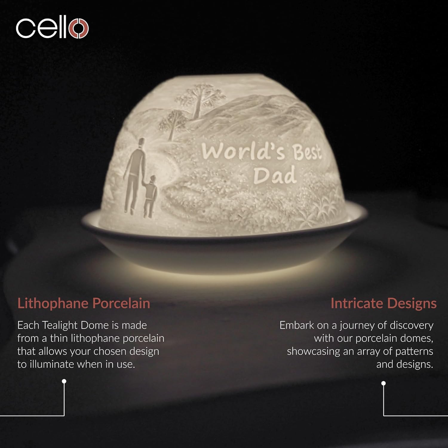 Thumbnail 1 de Cello Porcelain Tealight Holder Dome – “World’s Best Dad” 3D projection dome for tealights & LED candles