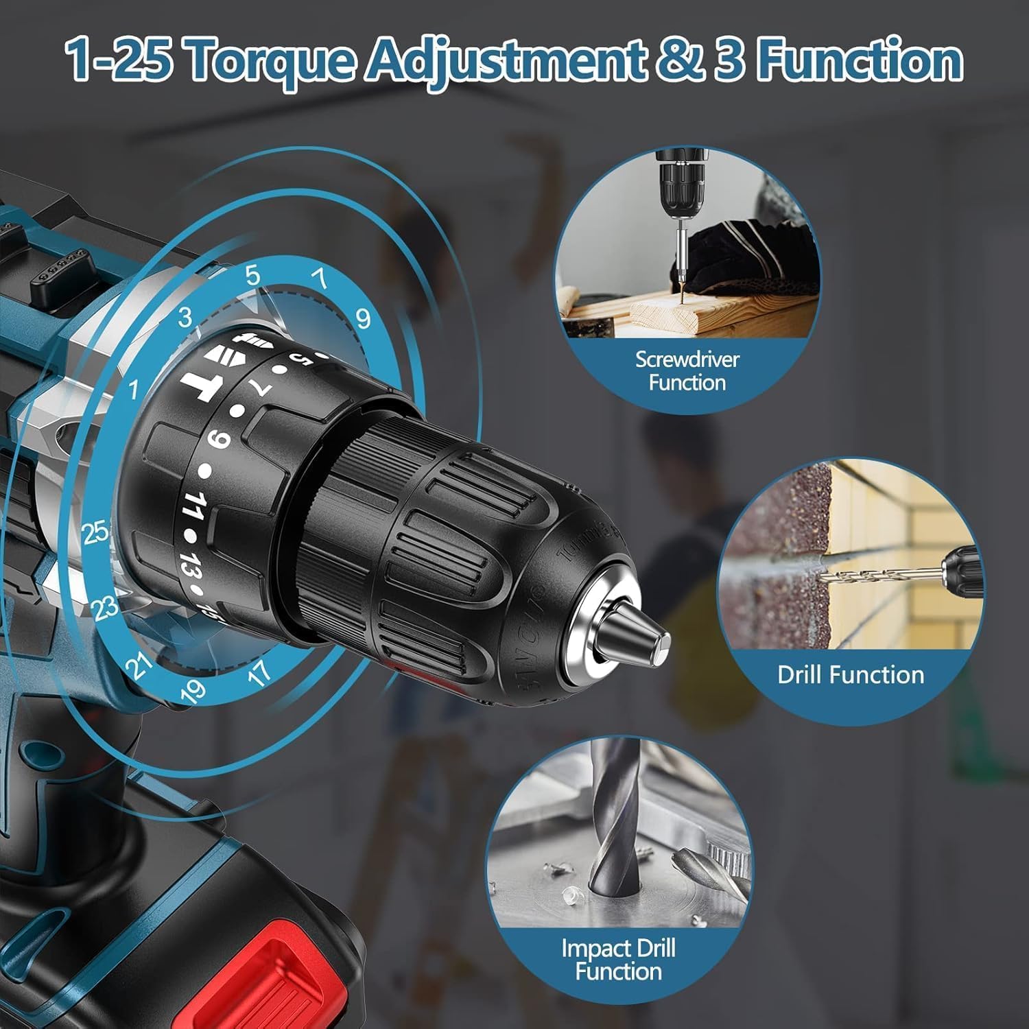 PONOSEU Trapano Avvitatore 21V 3 in 1