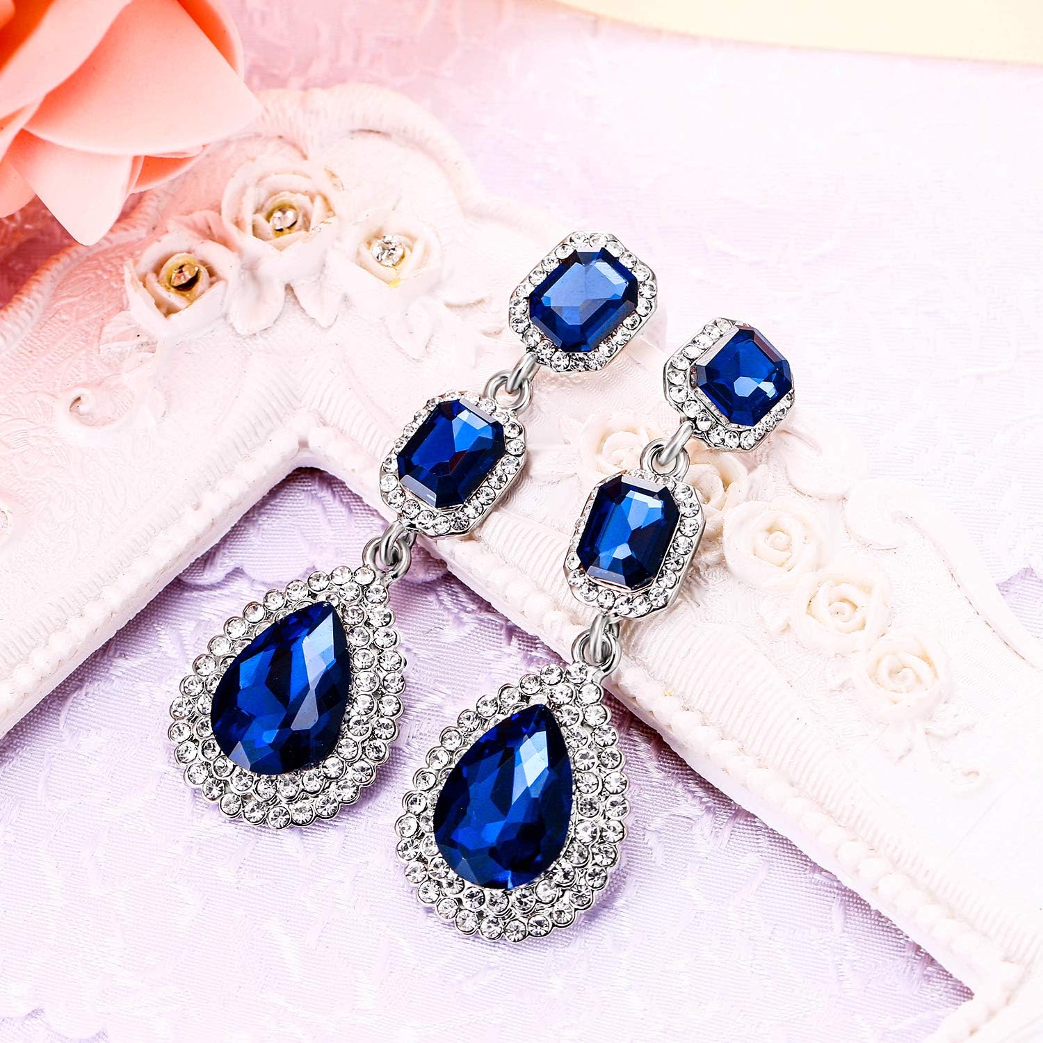 Detalle de Clearine Orecchini Moda Sposa Nuziale Cristallo Lacrima Multi Livelli perlina Ciondolo