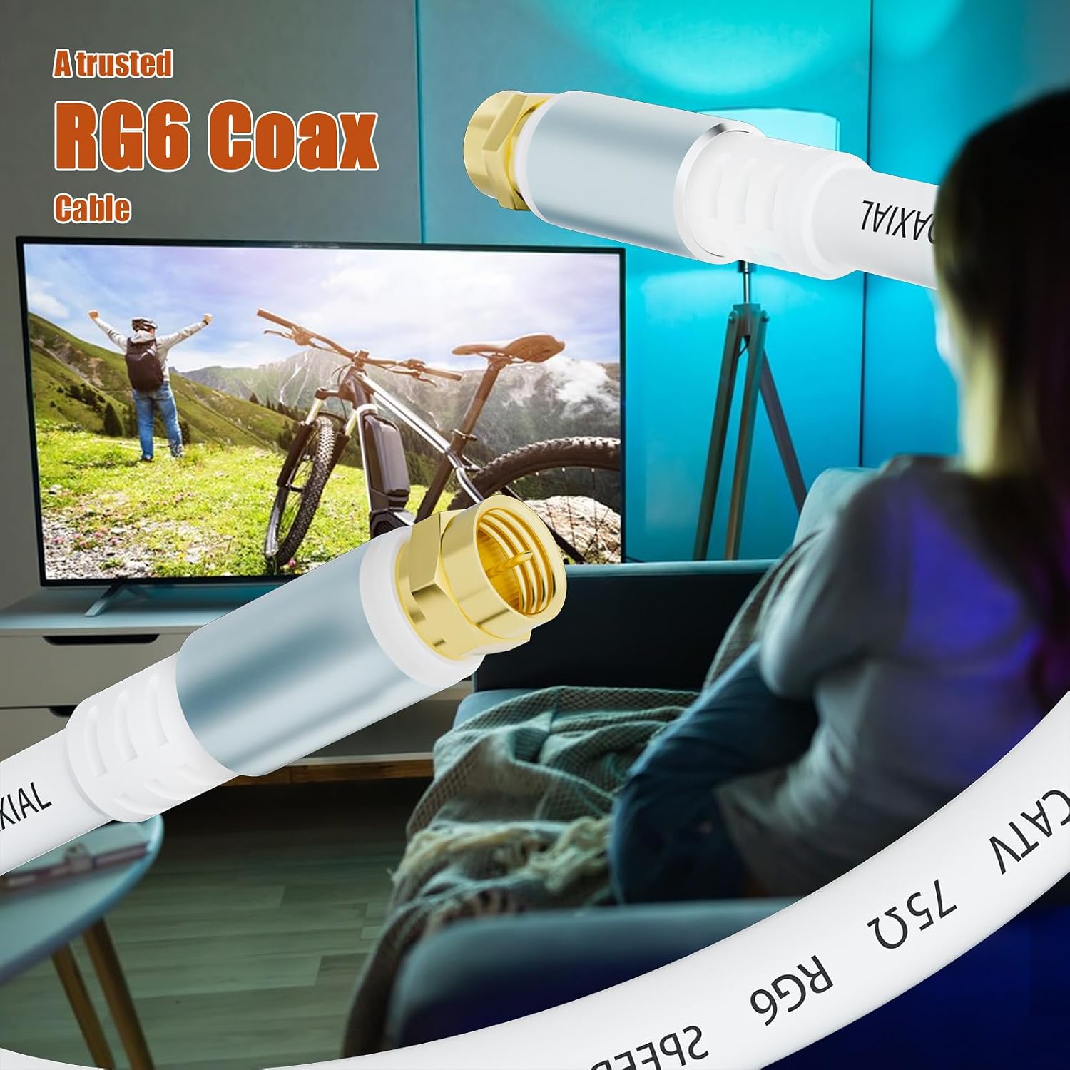 Thumbnail 4 de LDKCOK RG6 3-Foot Coaxial Cable, White, Dual-Shielded with Gold-Plated F Connectors