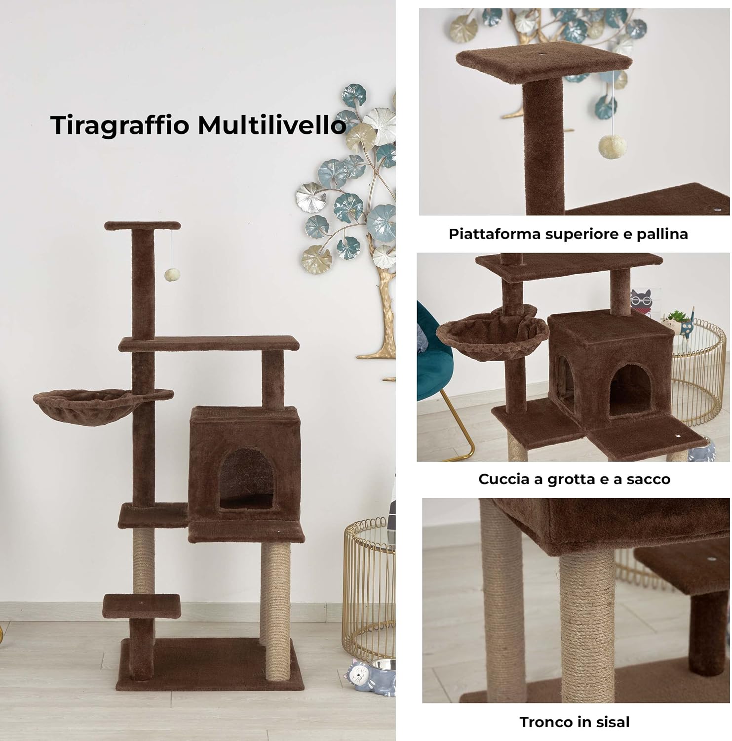 Detalle de Baroni Home Tiragraffi 45x45x122 cm per gatti 🐱