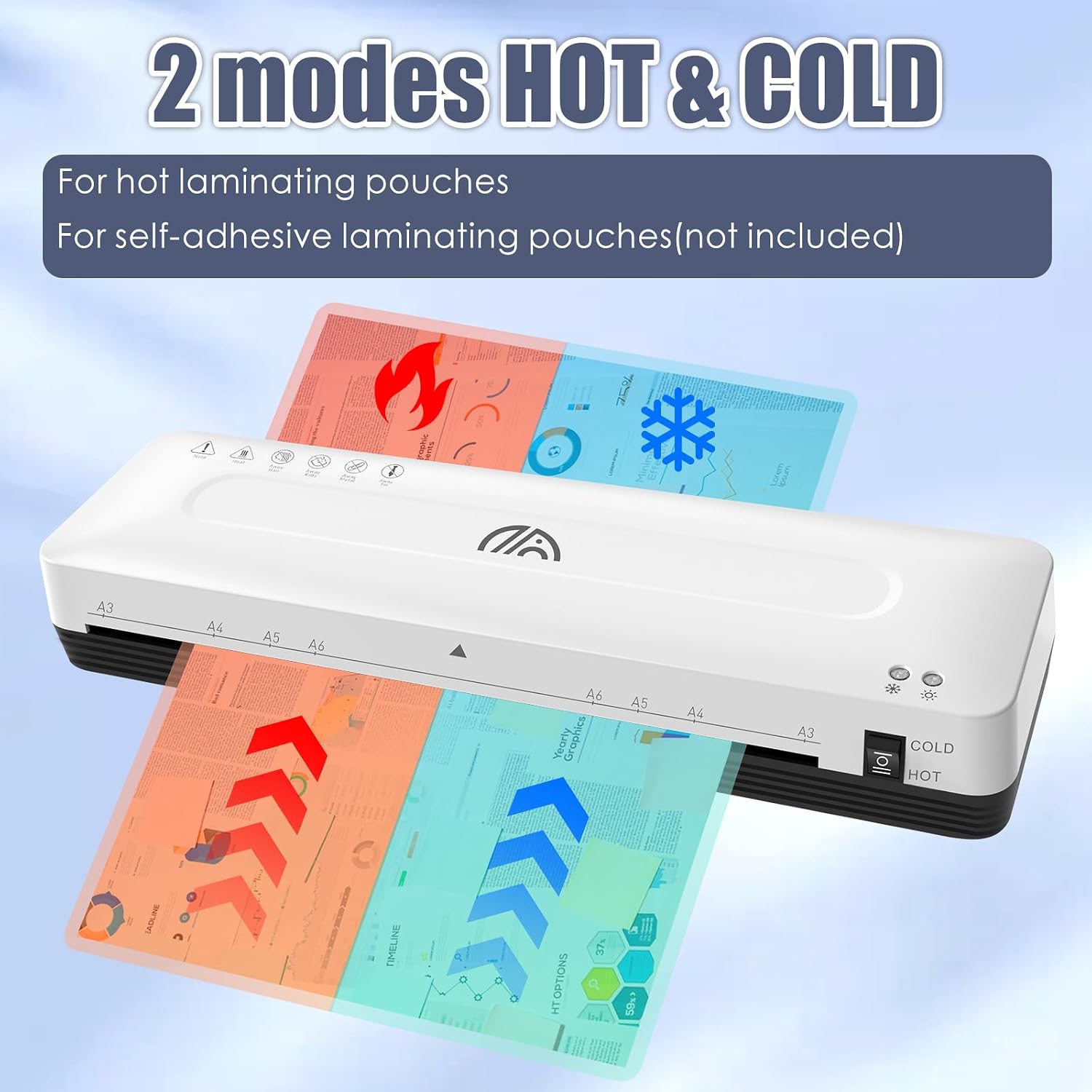 Detalle de A3 Laminator: 5-in-1 Laminating Machine with Cold & Thermal Modes for A3–A6, Built-in Cutter & Corner Rounder