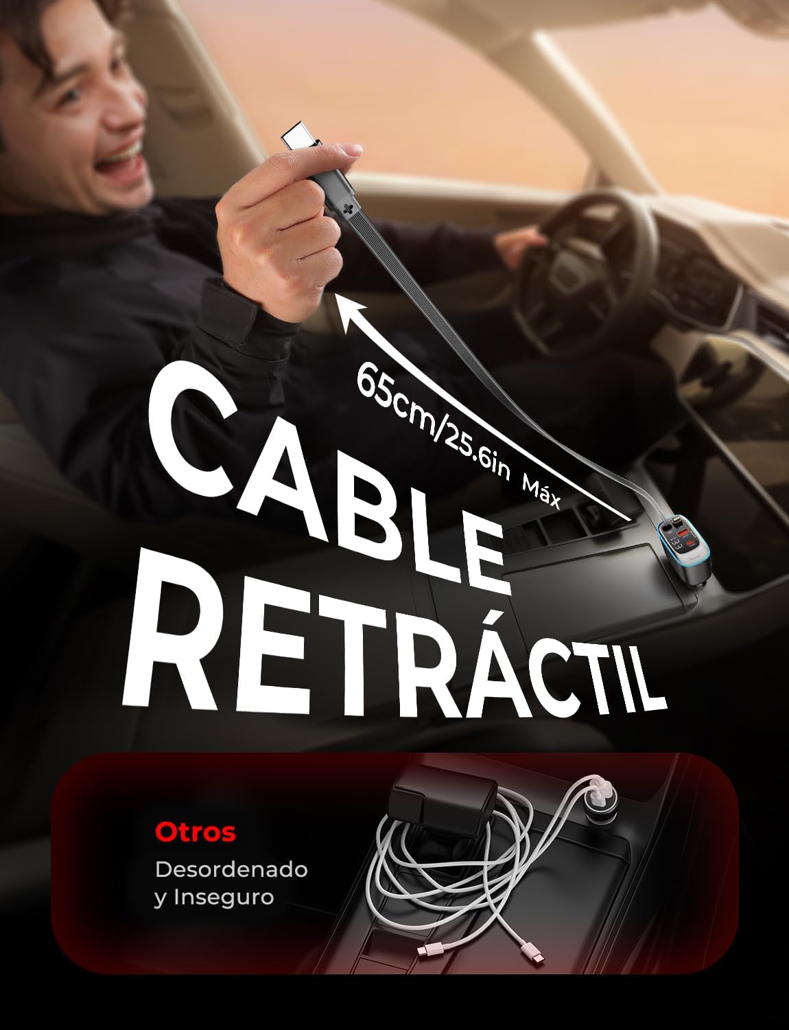 Detalle 2 de Rolgno Cargador Coche Retráctil 72W