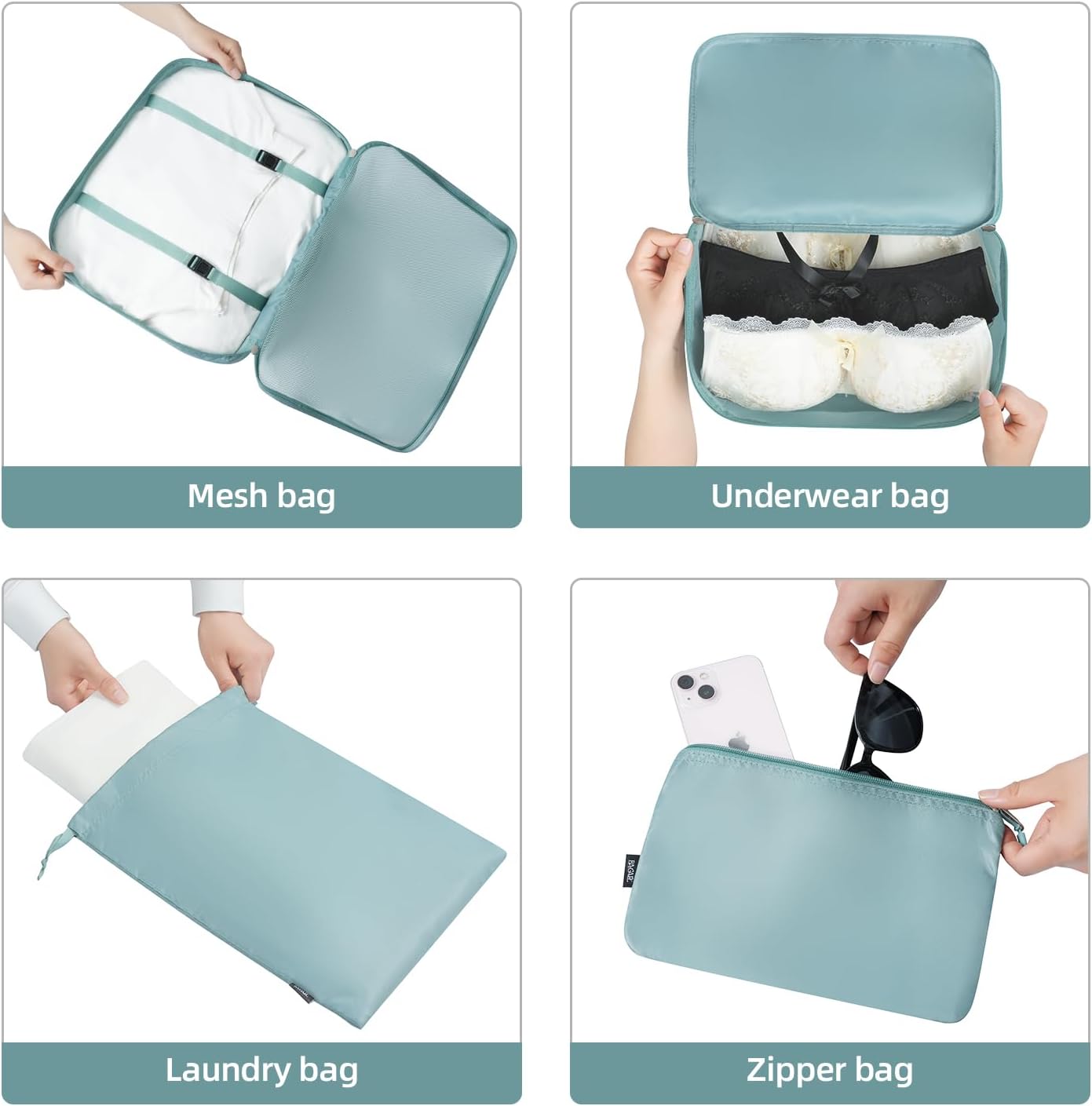 Detalle 2 de BAGAIL 10er-Set Packwürfel in verschiedenen Größen – Packorganizer für Reisezubehör, Staubblau