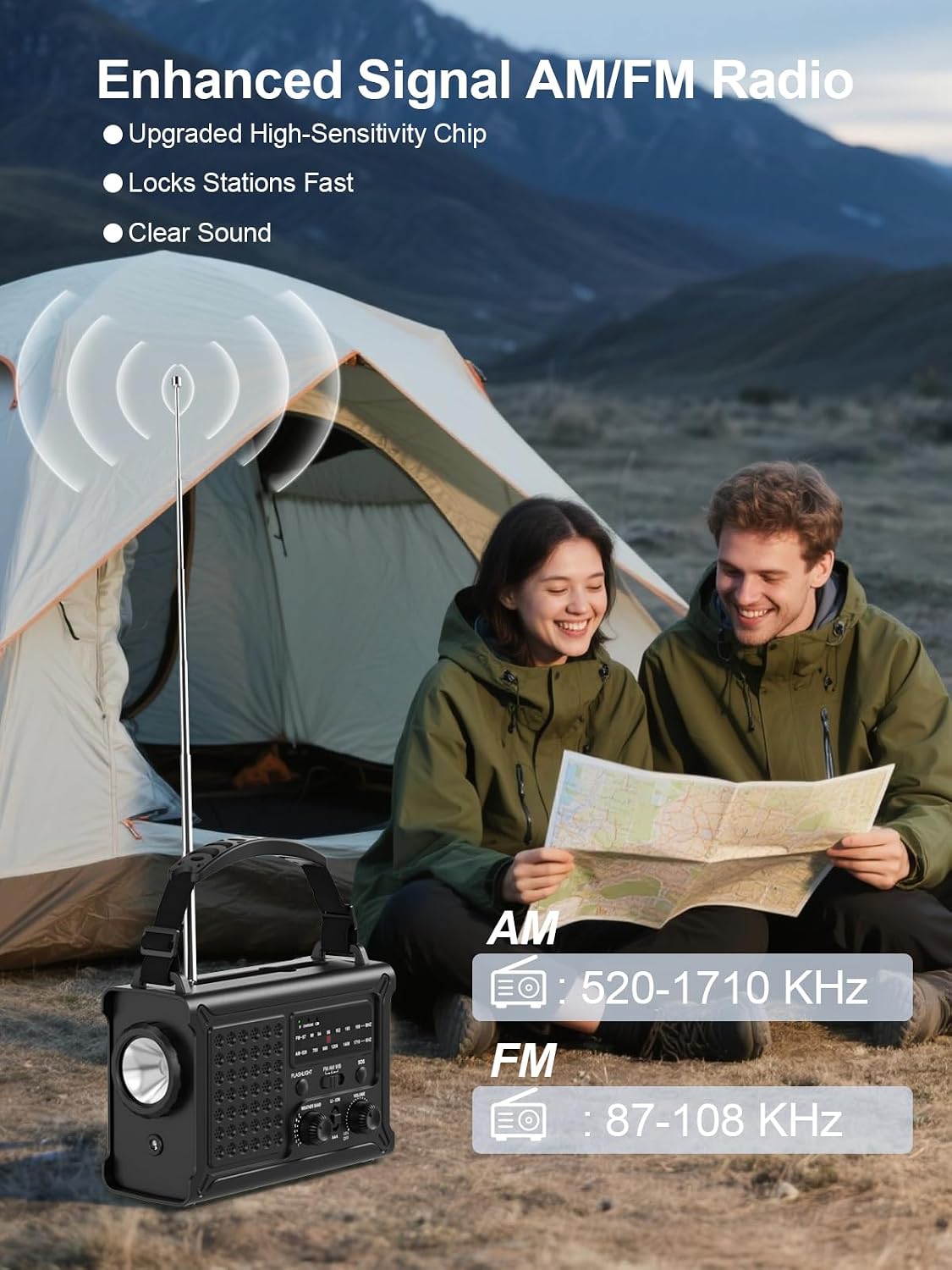 Detalle de ROCAM CR1030 Emergency Radio, 12,000mAh, Solar, Hand Crank & NOAA