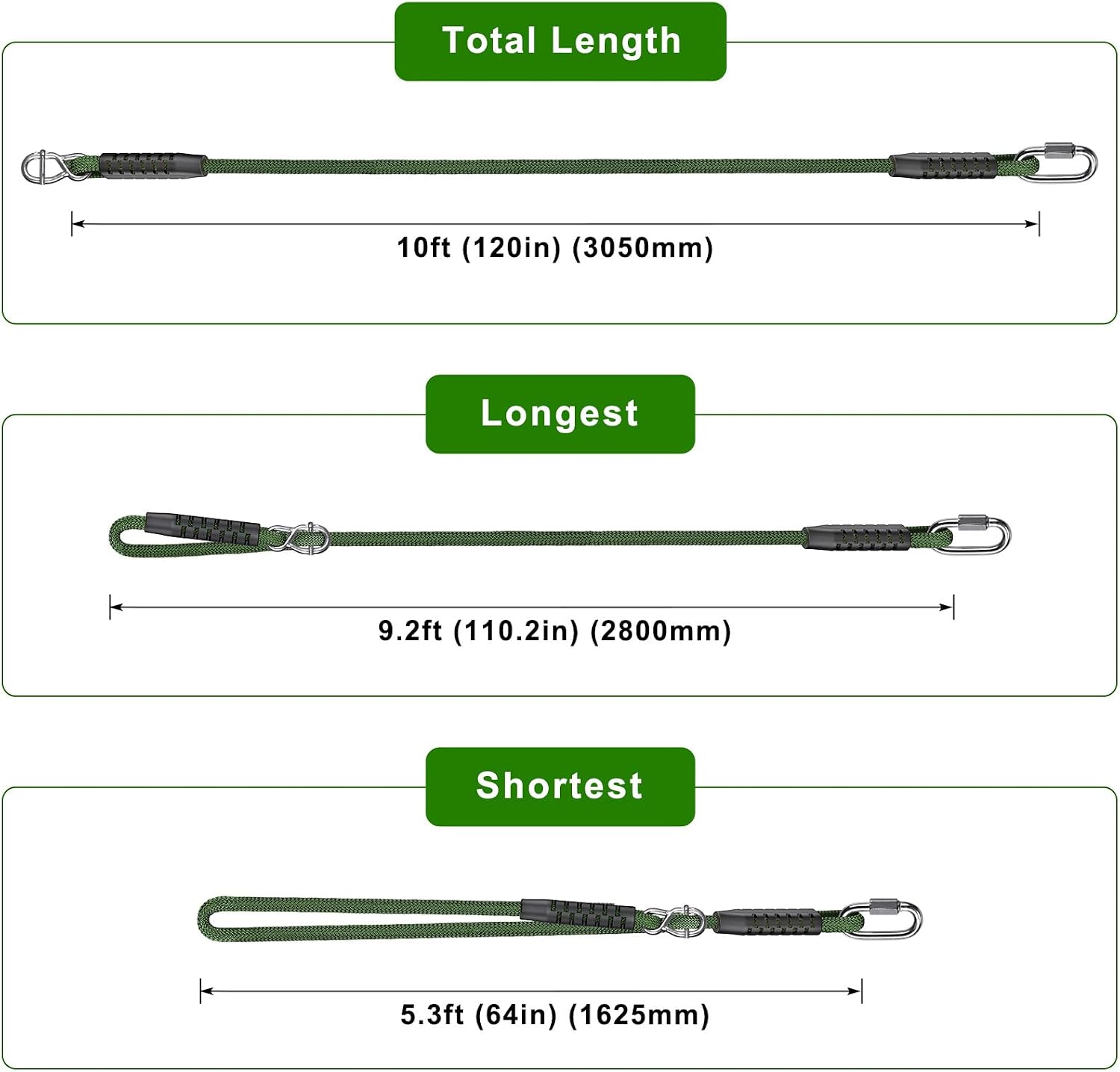 Detalle de SELEWARE Schaukel Befestigung Seil Hängematte – Verstellbares Seil Baumschaukel mit Karabiner, 305 cm, Tragfähigkeit bis 453 kg