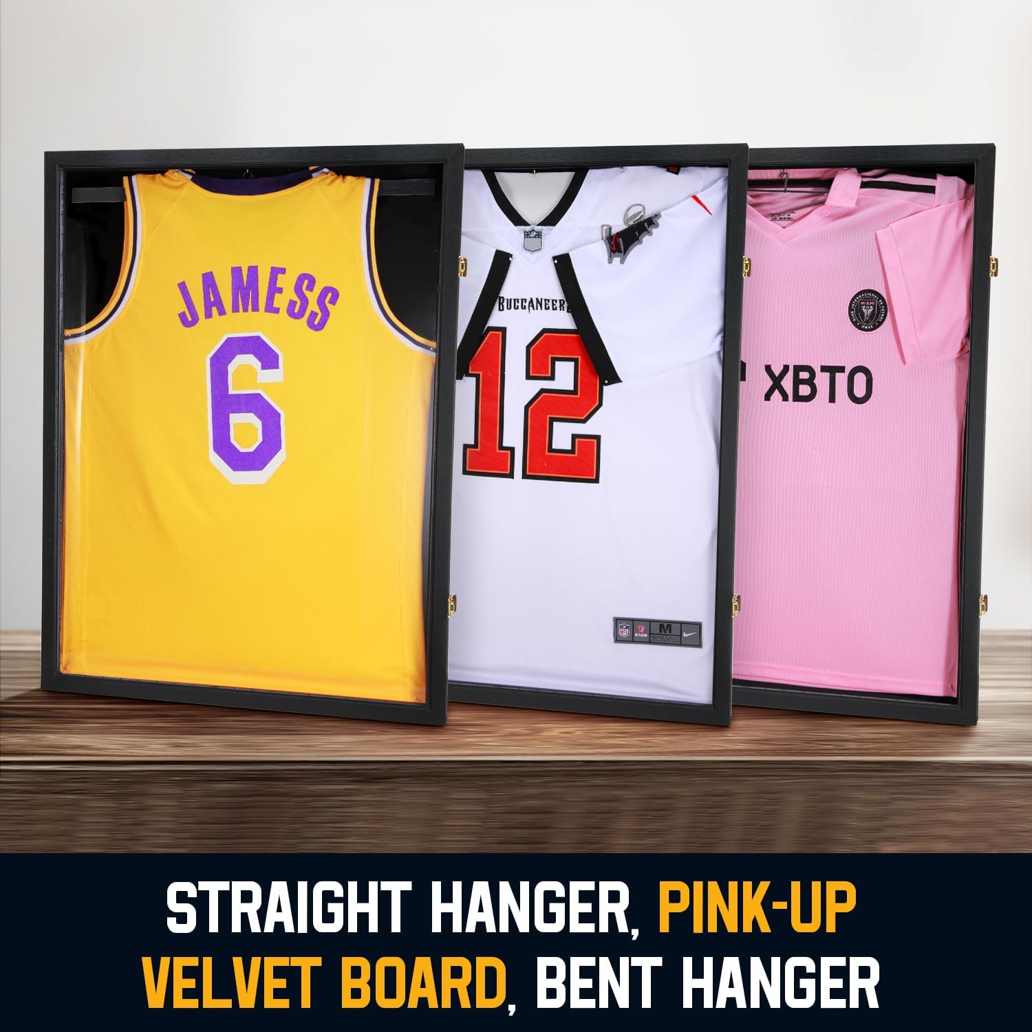 Detalle de GUTAG JDF-H1 Jersey Display Case, Black Wood Shadow Box with 98% UV Acrylic