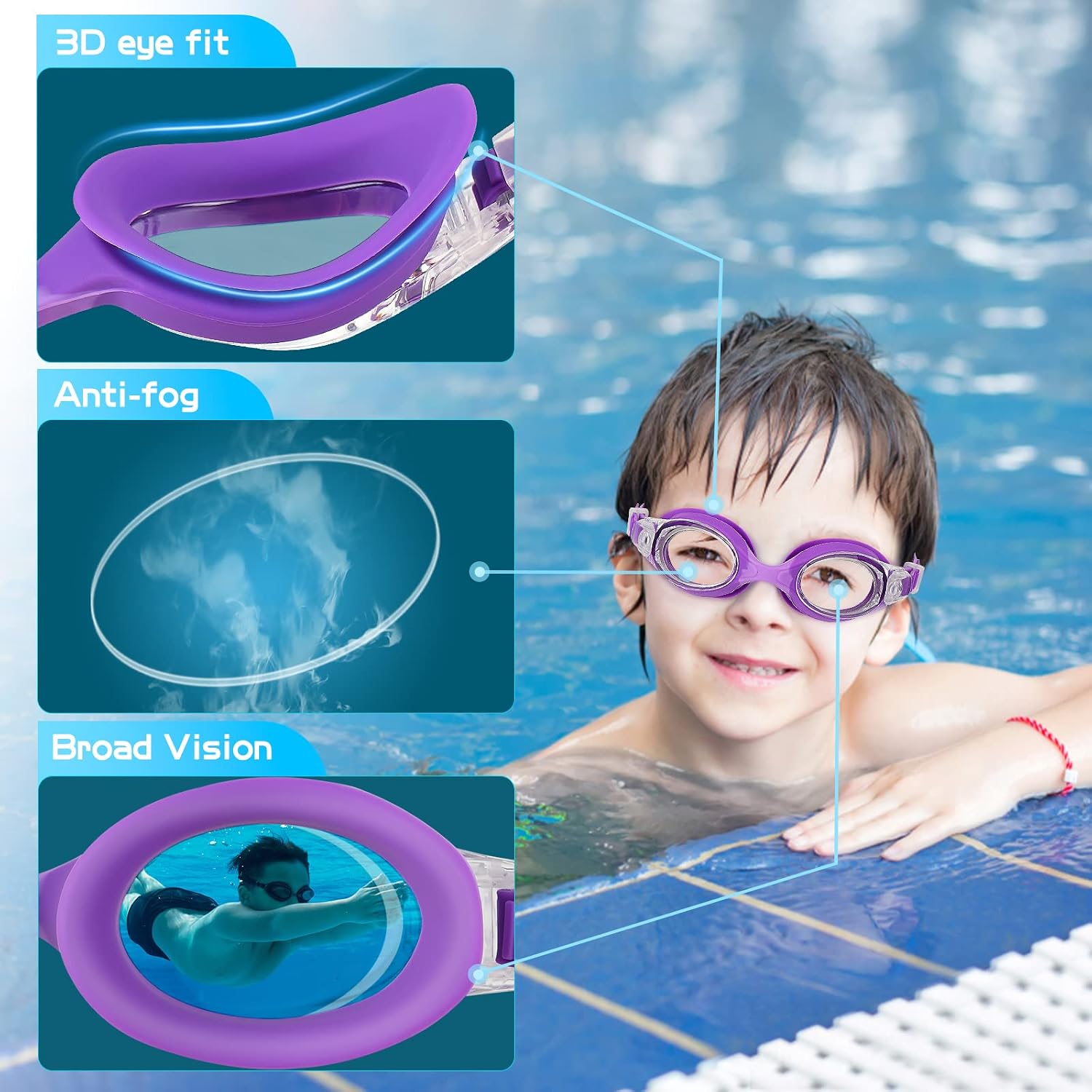 Thumbnail 2 de JATEKA Occhialini Nuoto Bambini Unisex Anti-Appannamento – Set con tappi orecchie e clip nasale, protezione UV e lenti HD