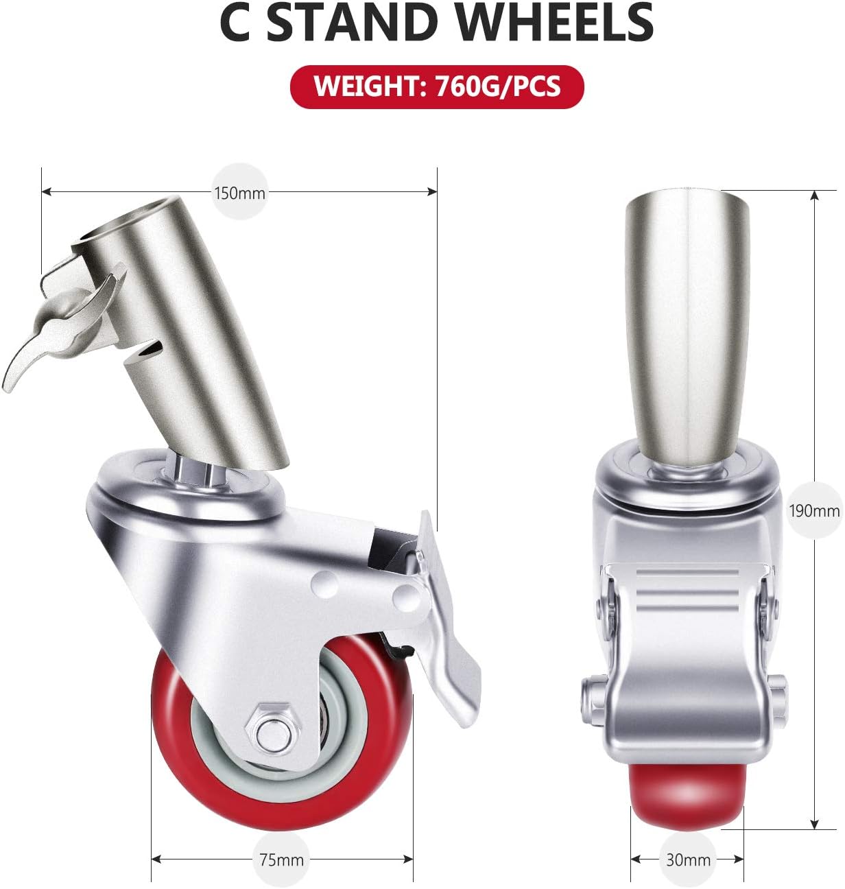 Thumbnail 6 de NEEWER 3-Pack Professional Swivel Caster Wheels (75mm) for NEEWER Photography C Stand in Silver