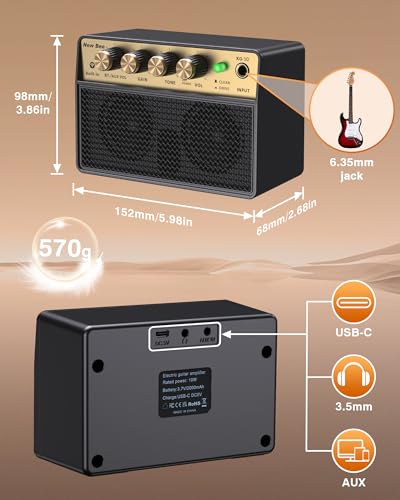 Thumbnail 7 de New Bee Gitarrenverstärker 10W Mini mit Clean & Drive Kanal – kompakt, vielseitig & dank Bluetooth mobil nutzbar