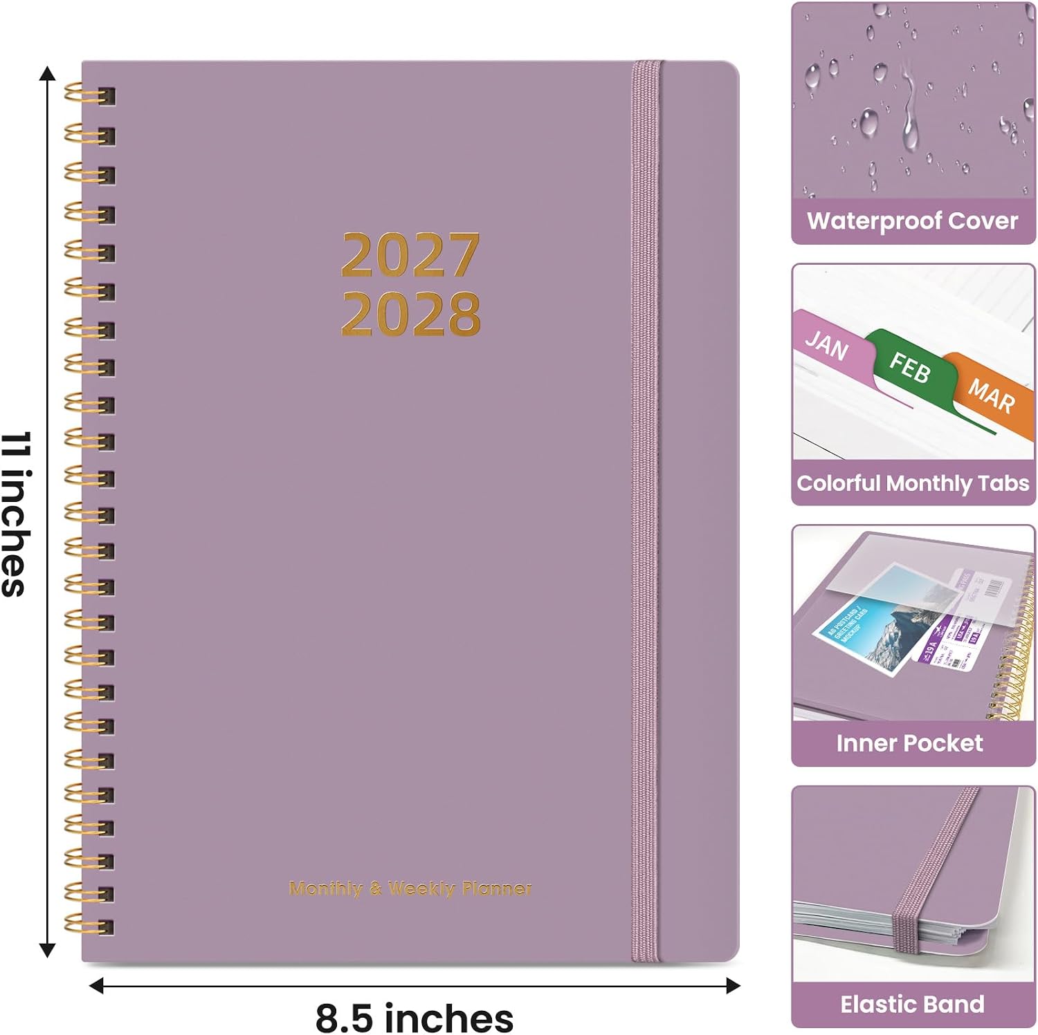 Detalle 1 de Taja 2027-2028 18-Month Planner, Weekly & Monthly, Letter Size, Boho Purple