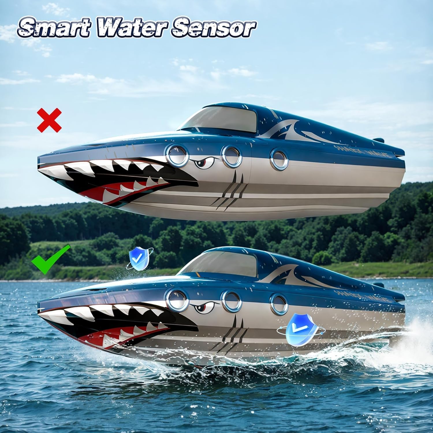 Thumbnail 1 de Shark RC Racing Boat for Kids & Adults (2.4GHz) with Dual Battery, Waterproof Remote Control Toy