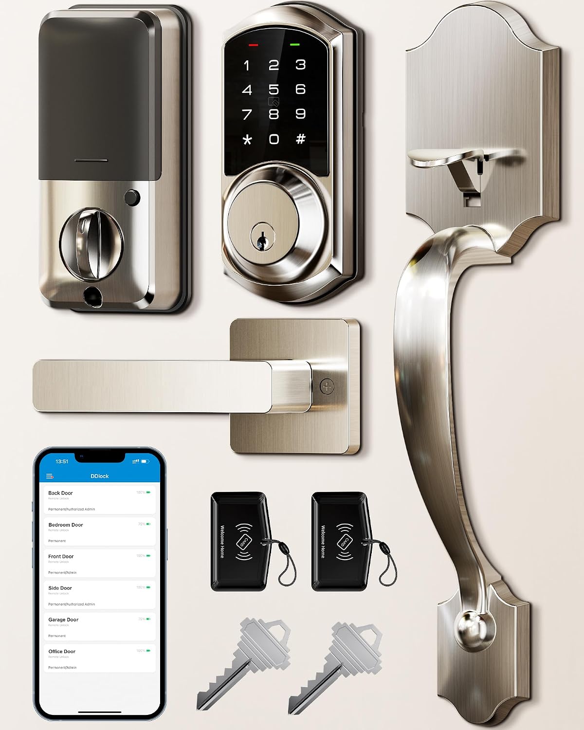 Detalle de Veise Smart Lock Handle Set, Satin Nickel