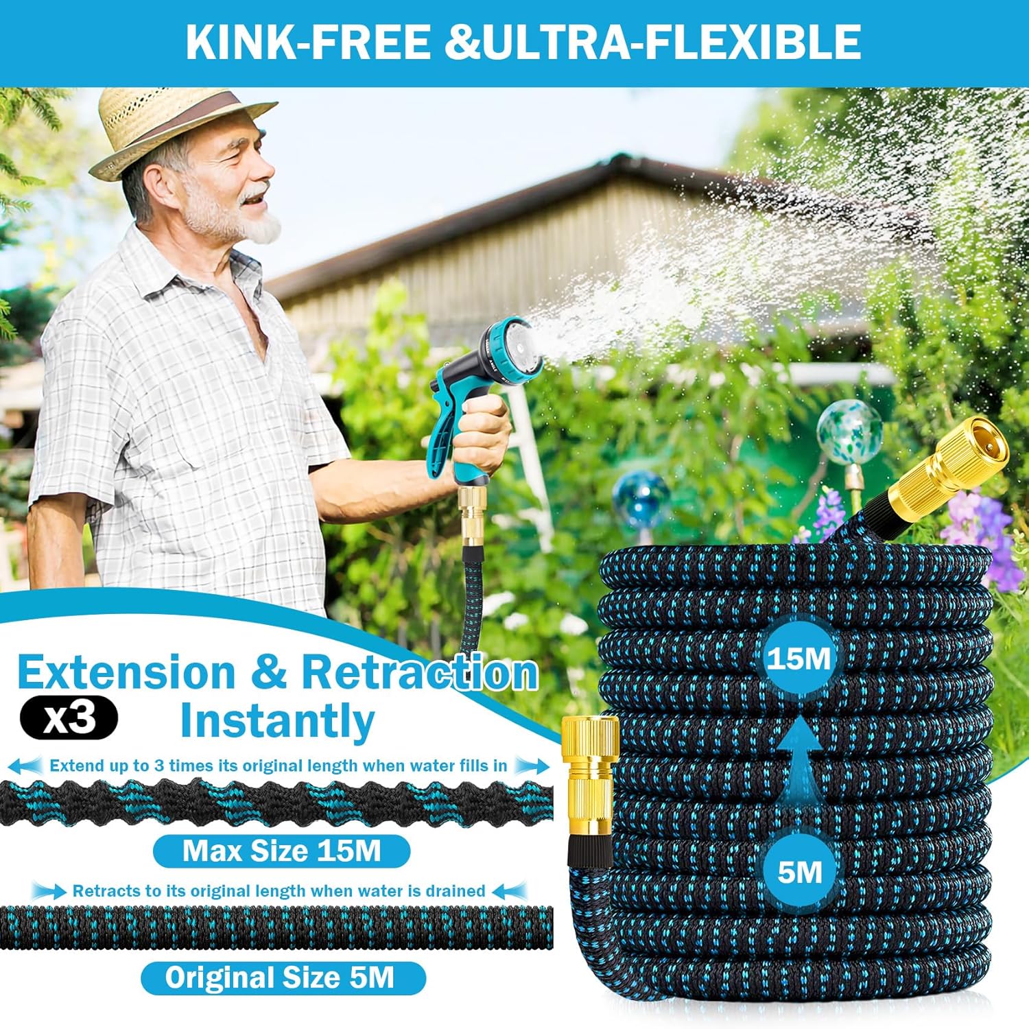 Detalle 2 de Expandable Garden Hose - Upgraded 3-Layer Latex 50ft / 15m with Spray Gun