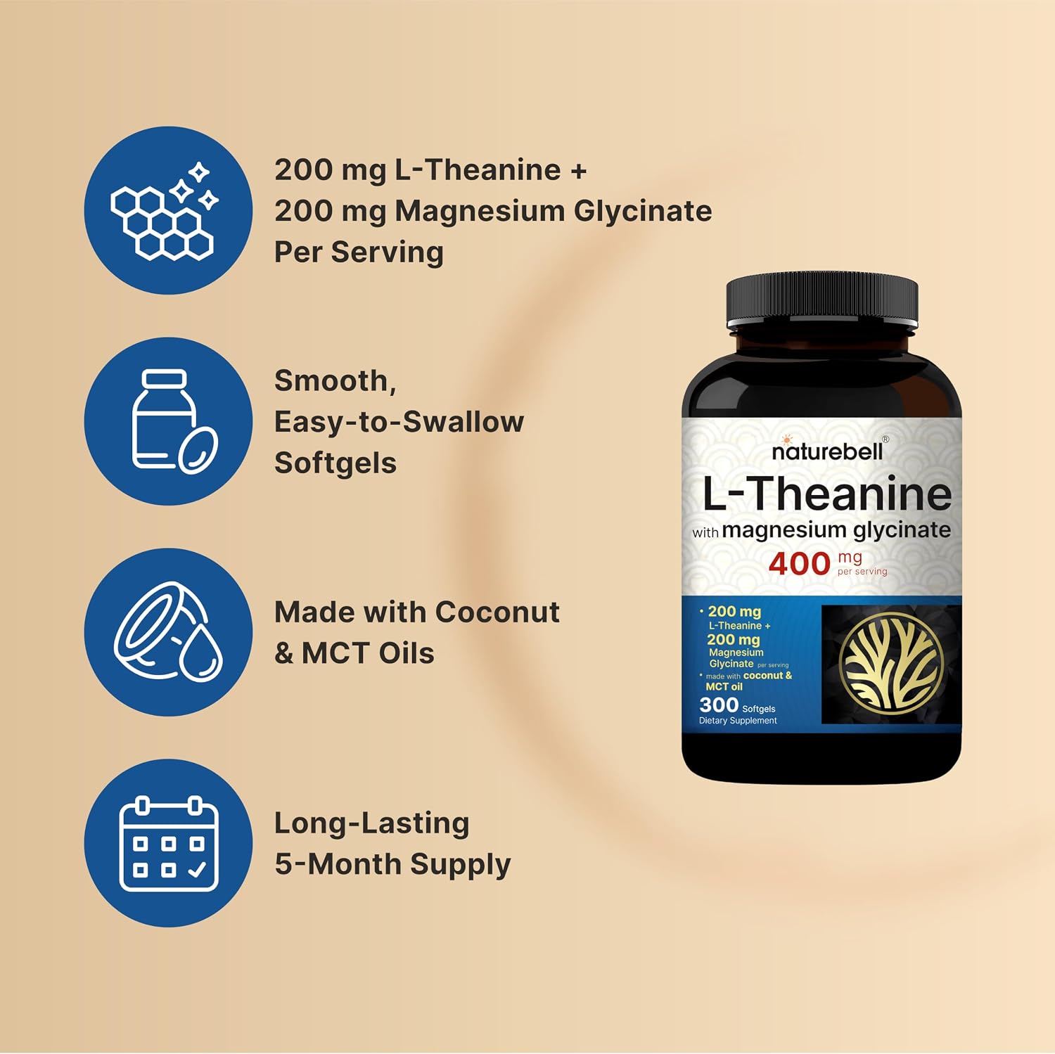 Detalle de NatureBell L-Theanine and Magnesium Glycinate Supplement 400 mg
