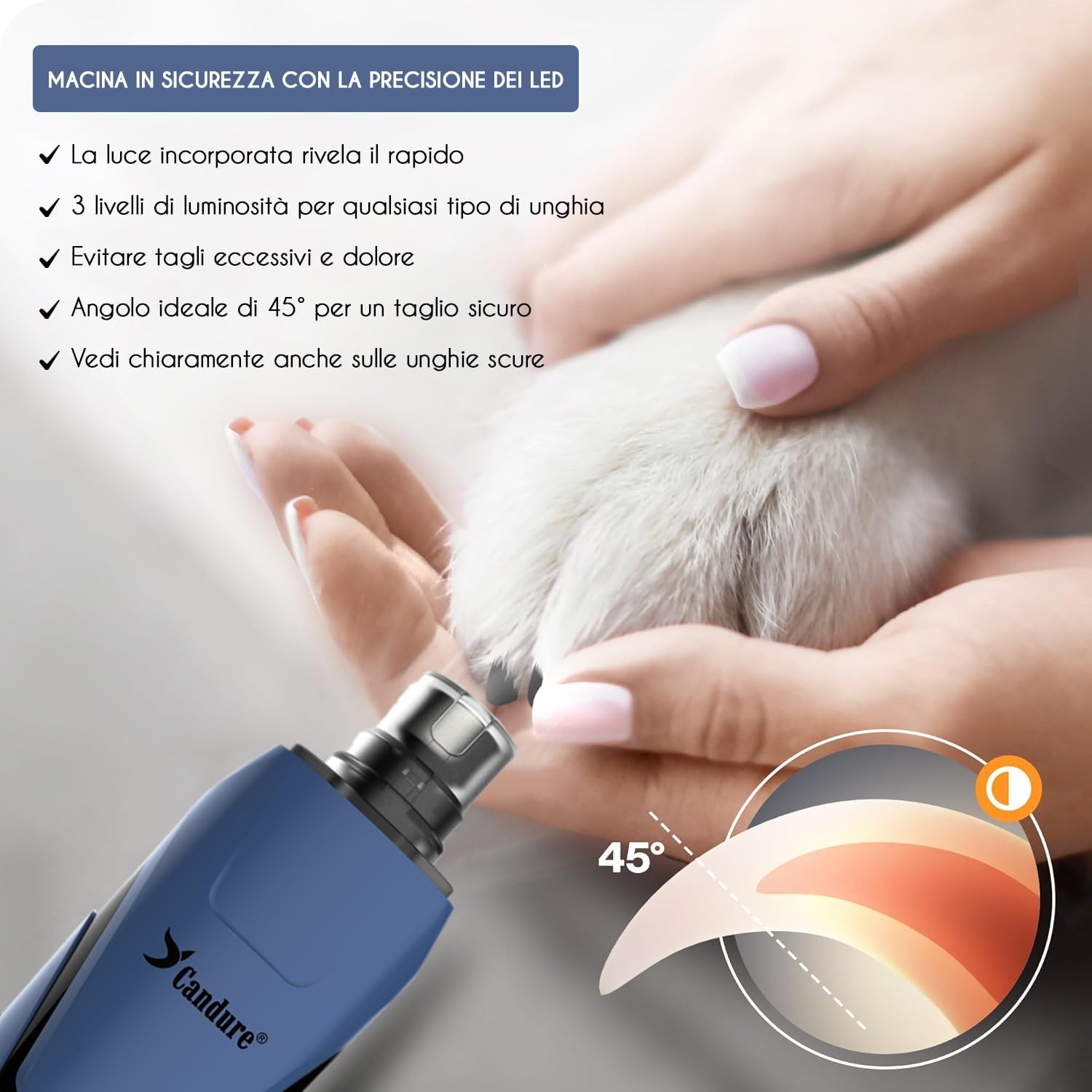 Thumbnail 5 de Candure Smerigliatrice per unghie per cani: 6 velocità, LED 360°, ricaricabile
