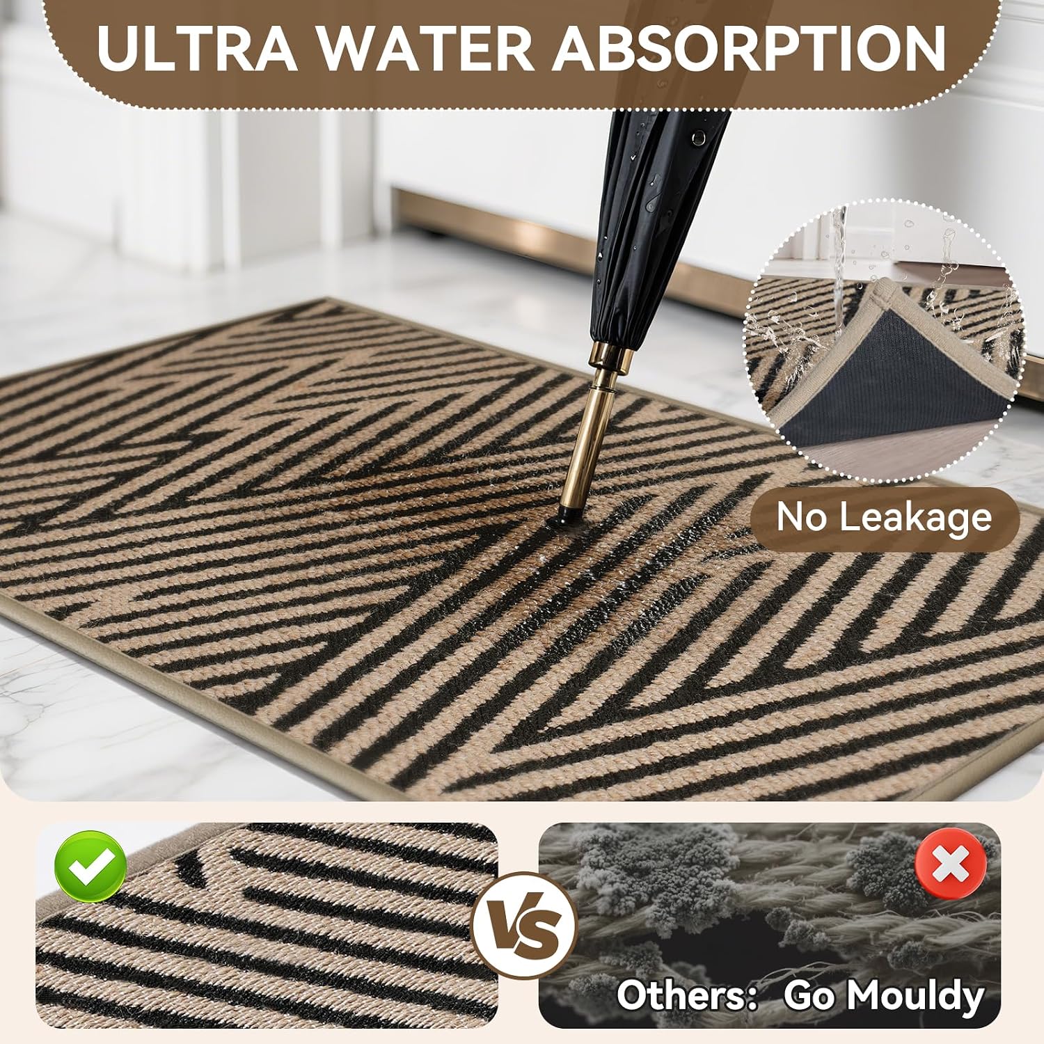 Thumbnail 5 de QiCaiJia Brown Doormat, 17" x 30", Low-Profile with Rubber Backing