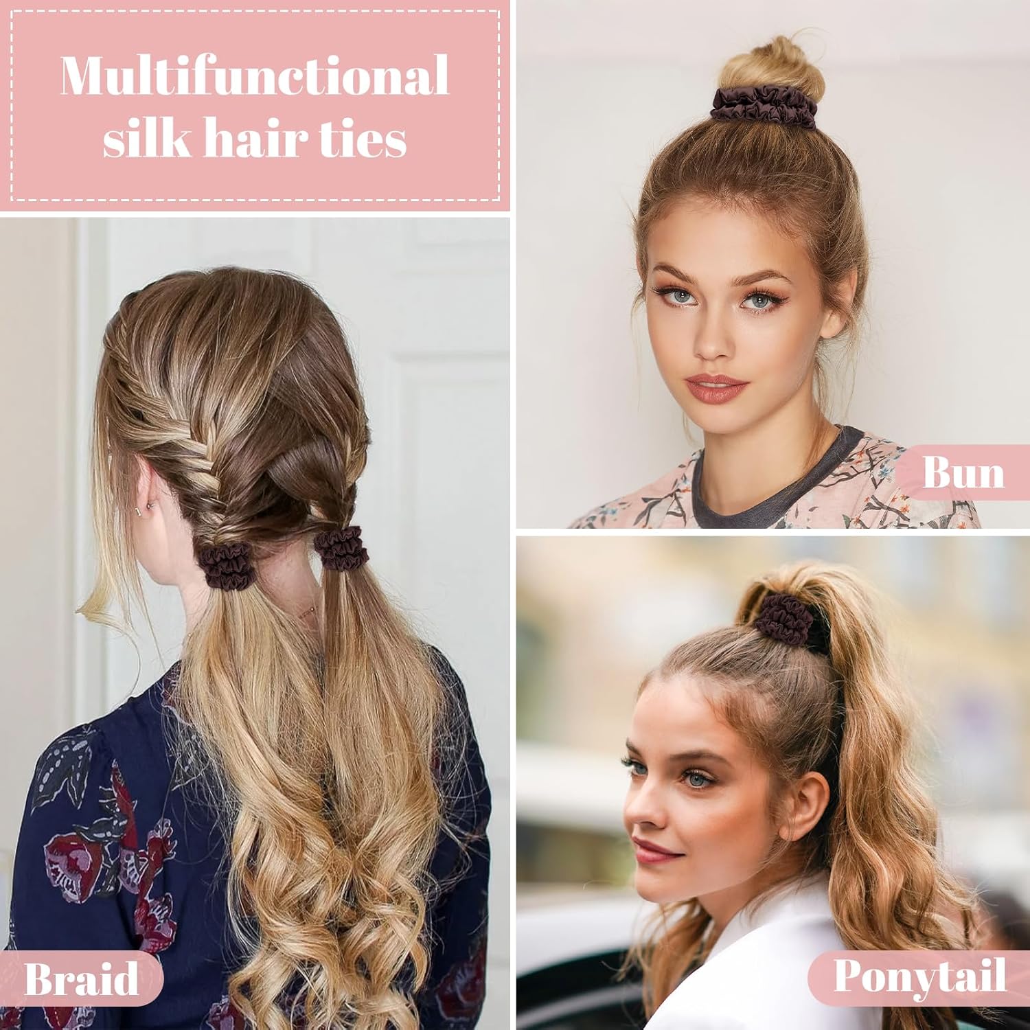 Detalle de Scrunchies Seide Satin Haargummis von WantGor – 4er Pack Braun, Seidiges Haarband/Haaraccessoire