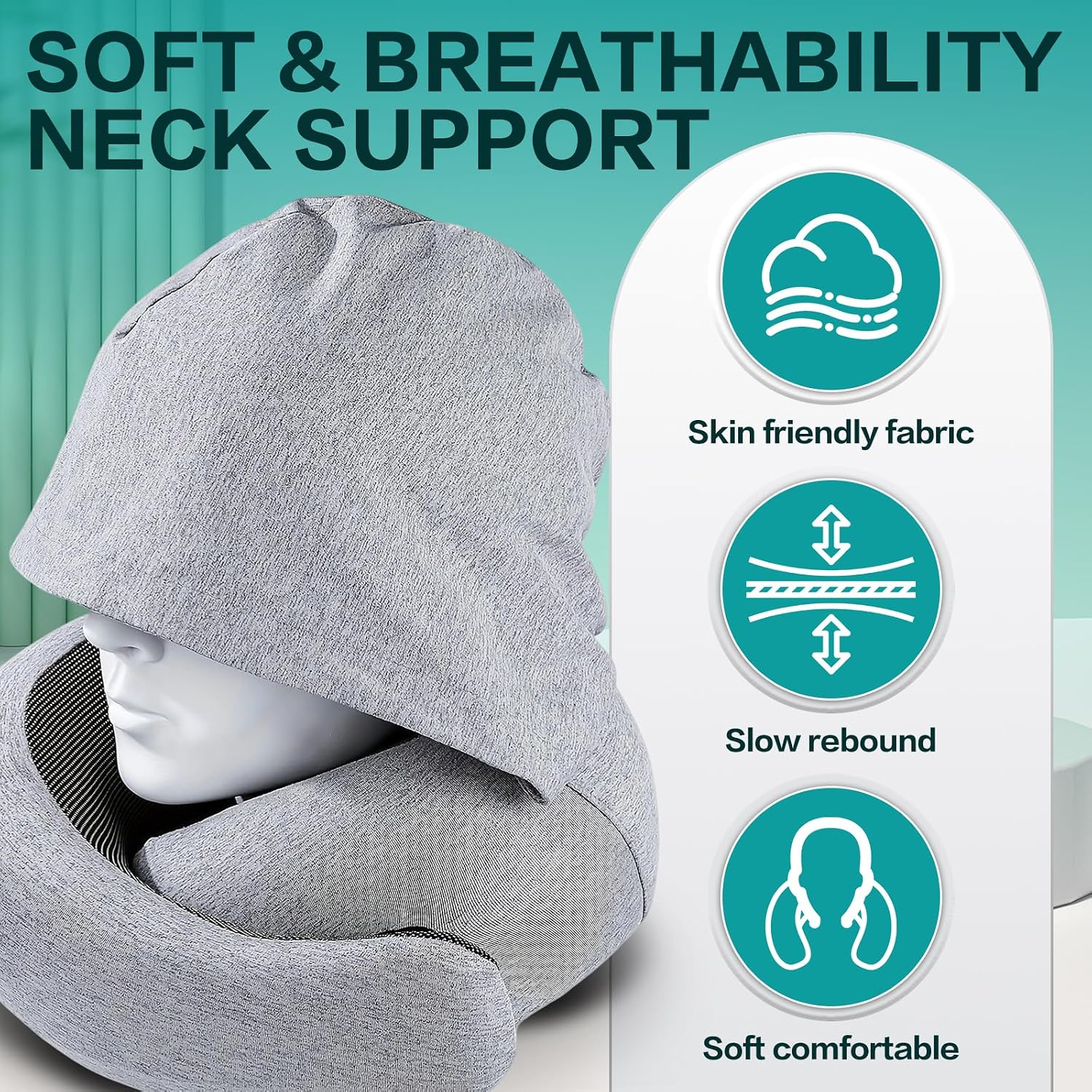 Detalle de Kakveiai Nackenkissen Flugzeug – verstellbares Reisekissen mit Kapuze, Memory Foam & Schlafmaske