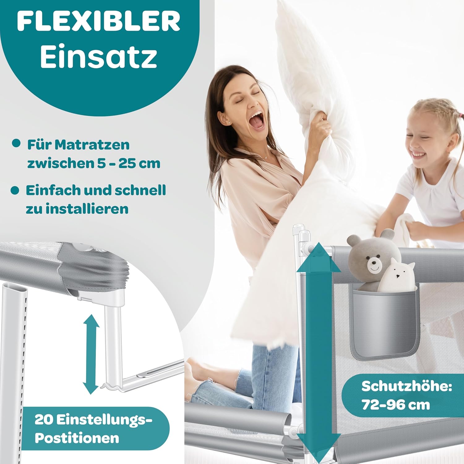Thumbnail 3 de KESSER Bettschutzgitter 150 cm – klapp- & höhenverstellbar, Rausfallschutz und Laufstall-Funktion