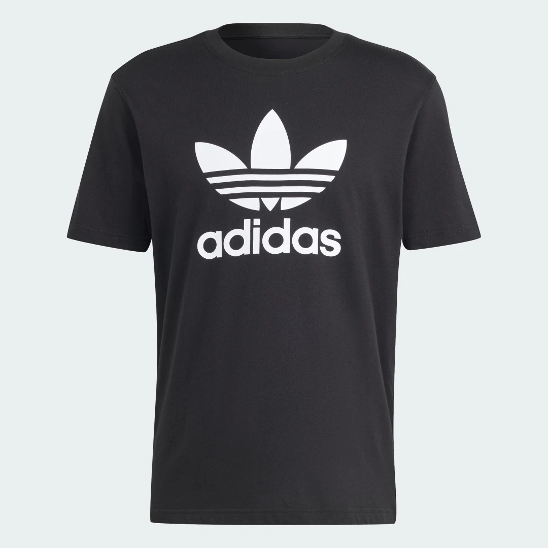 Detalle de Camiseta Adicolor Trefoil de Adidas — estilo clásico en Negro