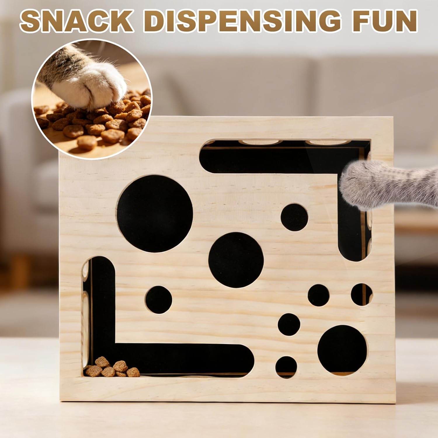 Detalle de Cat Scratch Puzzle Enrichment Box: Interactive Wooden Maze for Indoor Cats (30×25×8cm)