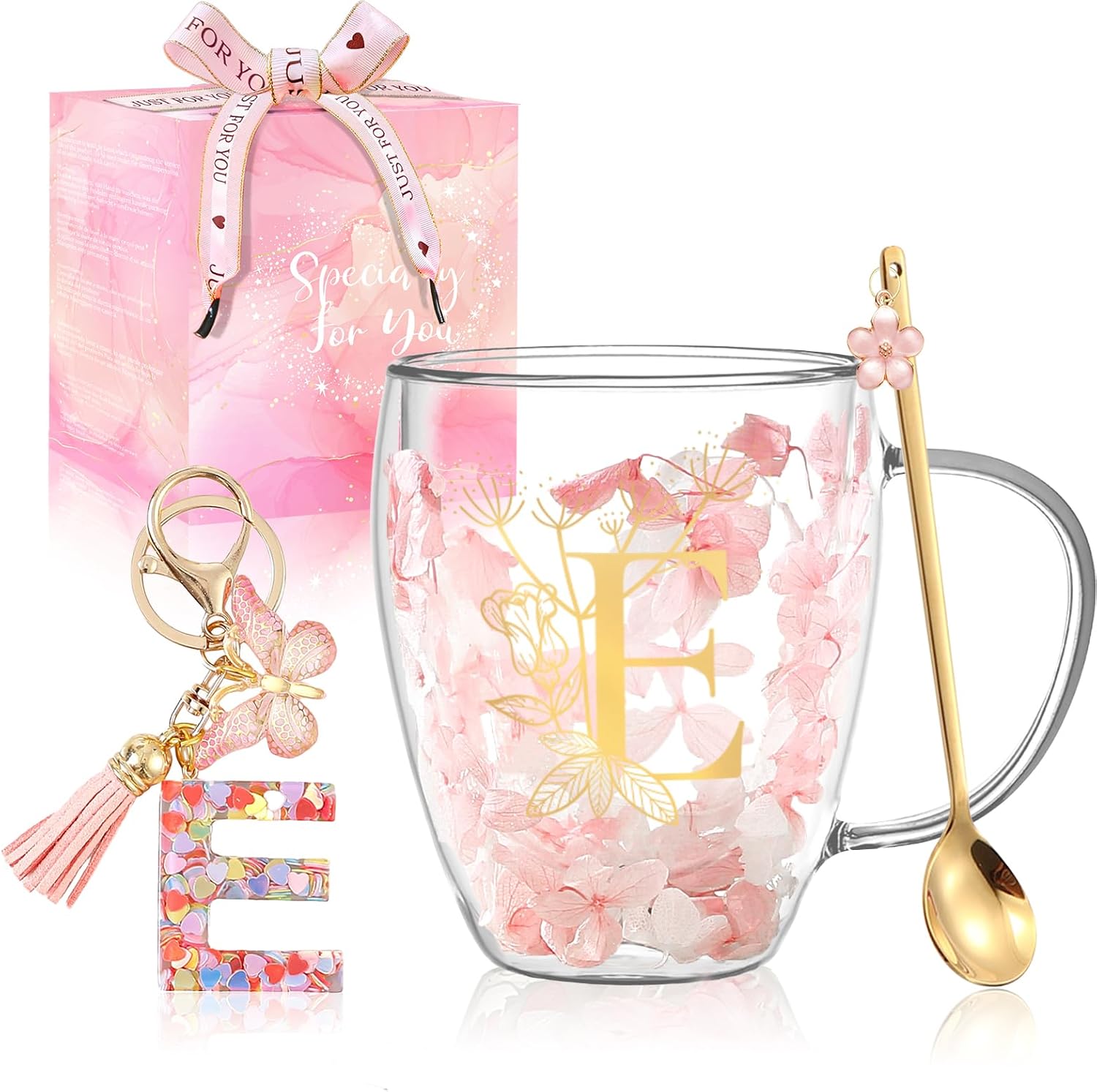 Detalle de Gifts for Women Glass Coffee Mugs – Personalised Double-Walled Pink Floral Cup