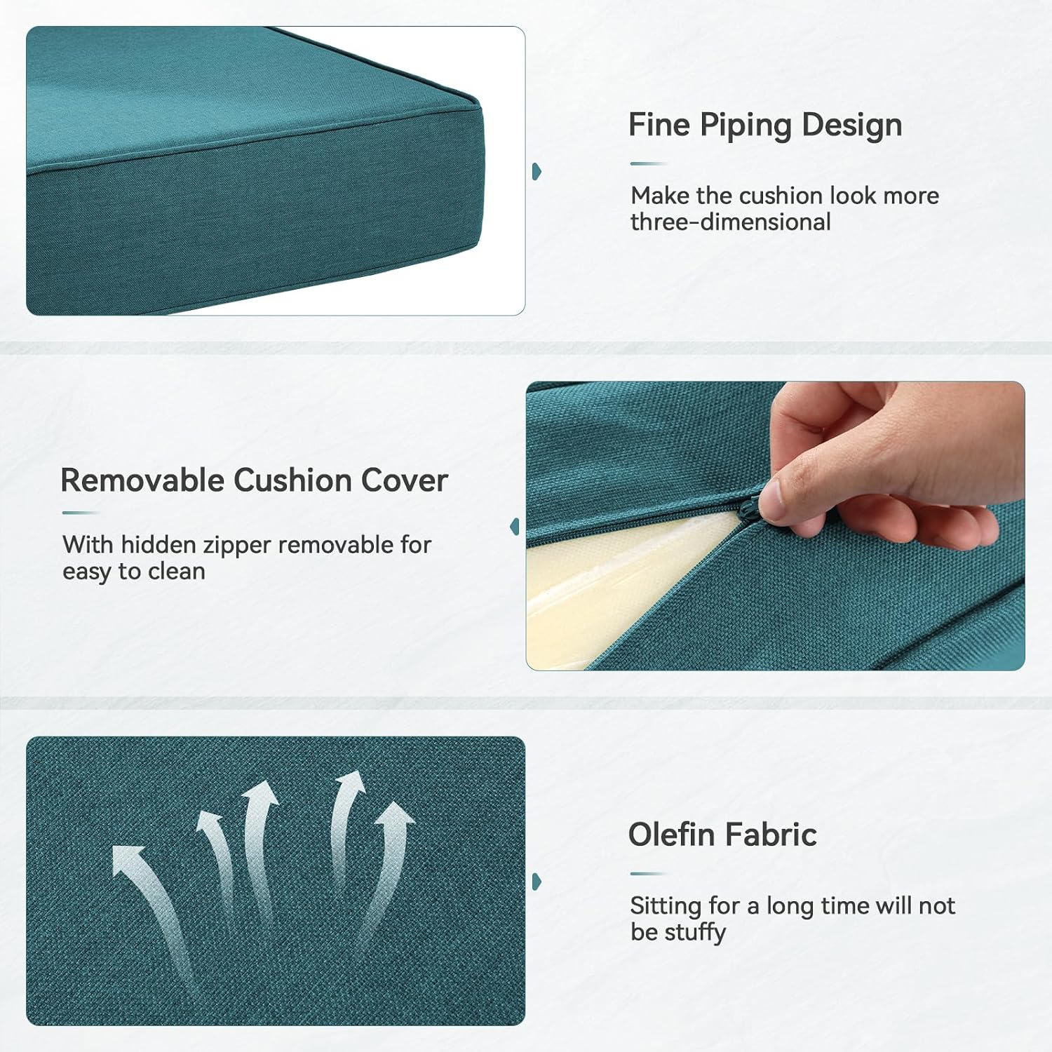 Thumbnail 4 de Pugire 22x24x6 Outdoor Patio Cushions, Peacock Green, Removable Covers