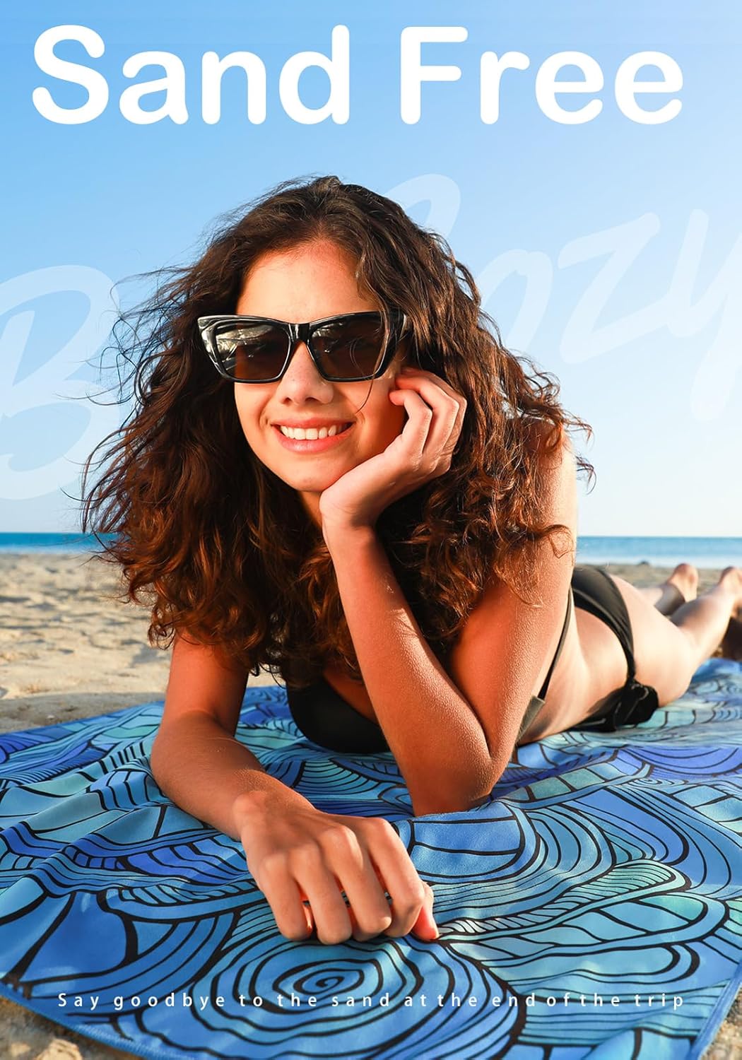 Detalle 2 de Thin Lightweight Microfiber Beach Towel (Sand-Free, Quick-Dry, Compact) for Pool, Camping & Travel