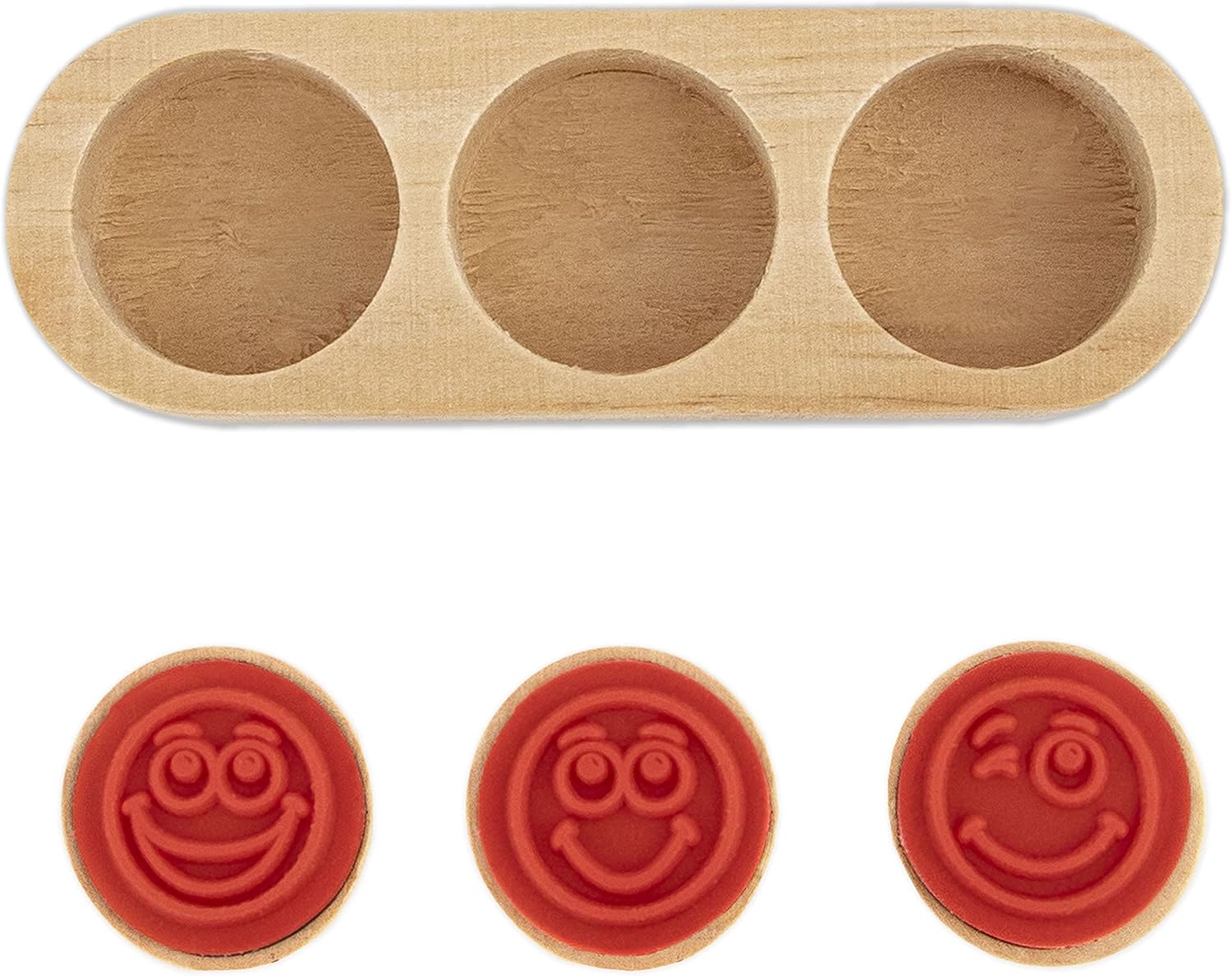 Detalle de TRENDHAUS 952509 lärarstämpelset i trä med smileymotiv, 3 stämplar