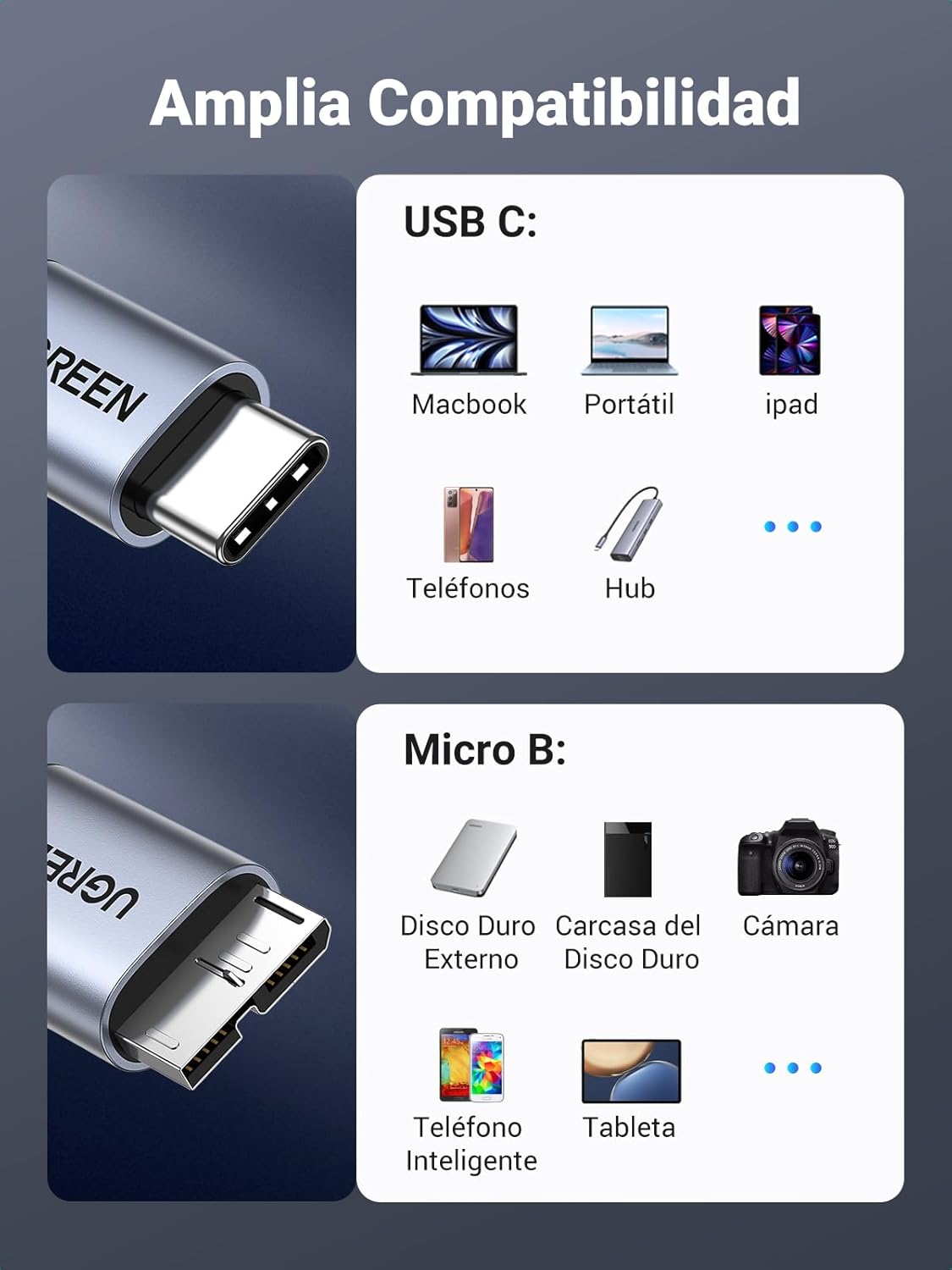 Detalle 2 de UGREEN USB C a Micro 3.0 Cable 0,5 m