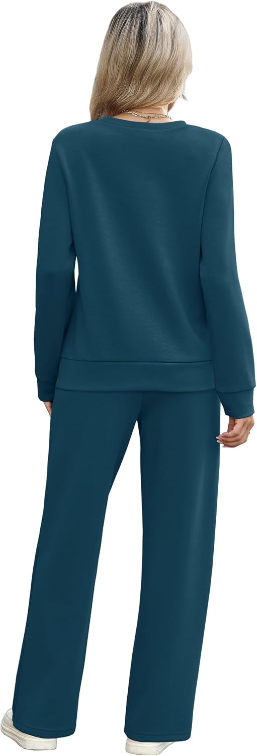Detalle 1 de WIHOLL Women’s 2-Piece Sweatshirt & Wide-Leg Pants Set for Casual Travel and Lounging