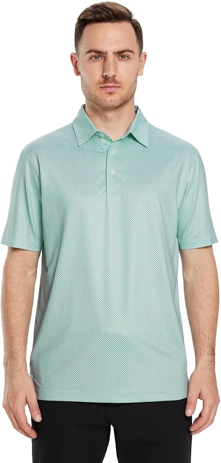Detalle de Men’s Dry Fit Printed Performance Polo Shirt (UPF 30+, Moisture Wicking, 4-Way Stretch)