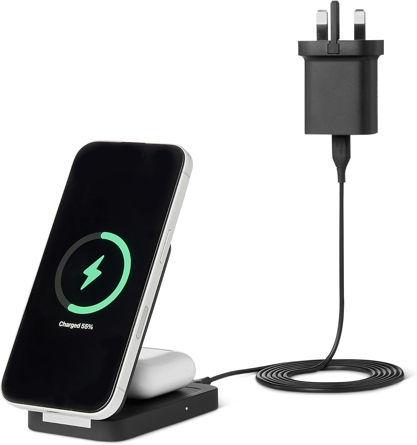 Detalle de Amazon Basics 25W Qi2.2 Wireless Charging Station with MagSafe Compatibility