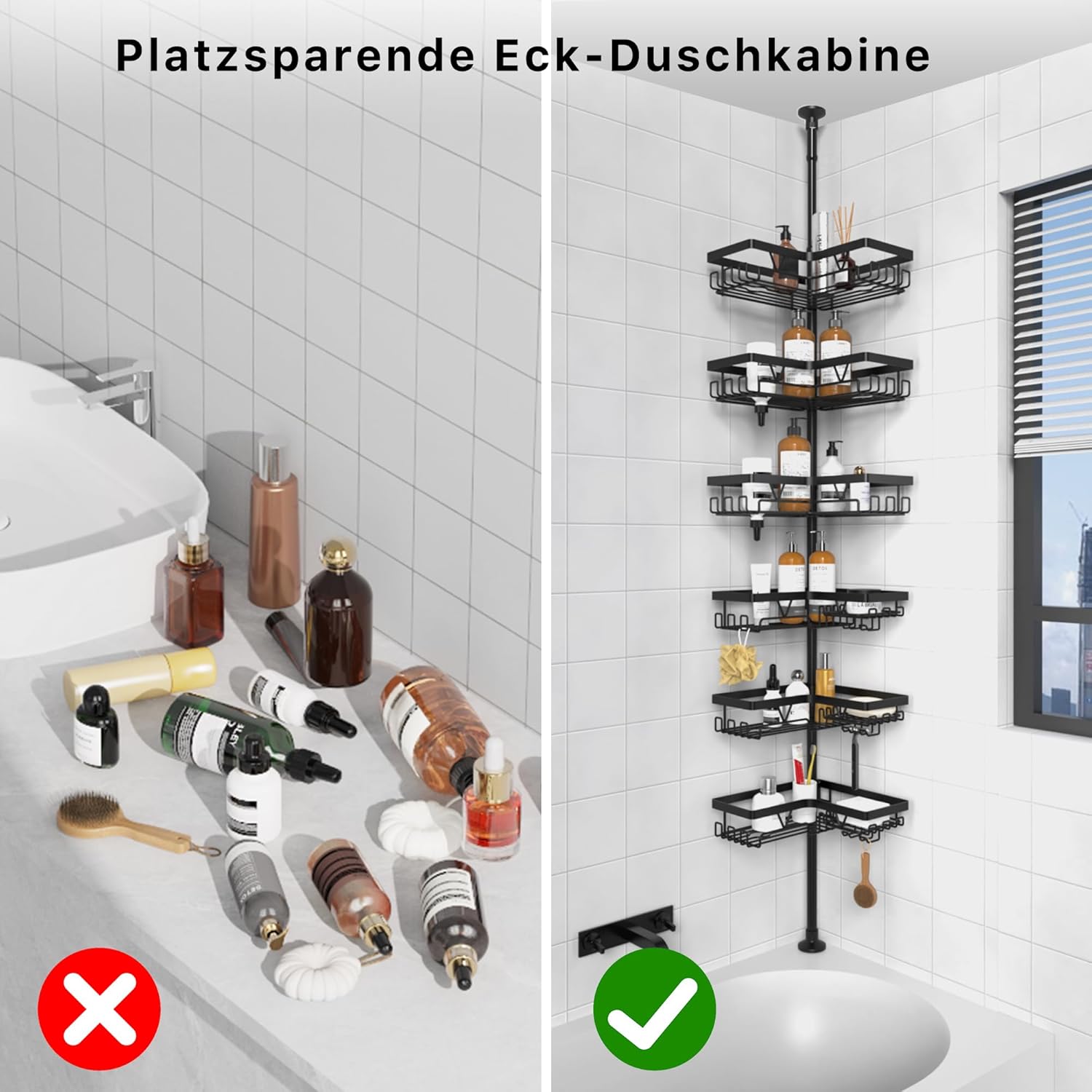 Thumbnail 6 de Kegii Teleskop Duschregal Ecke – höhenverstellbar, 6 Duschkörbe aus Edelstahl, kein Bohren