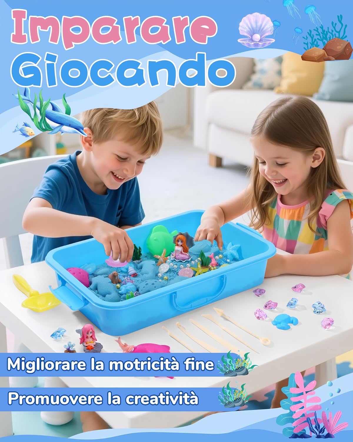 Detalle de cycletour Magic Sand Set Ocean Series – Sabbia magica blu con accessori (1 kg) per bambini dai 3 anni