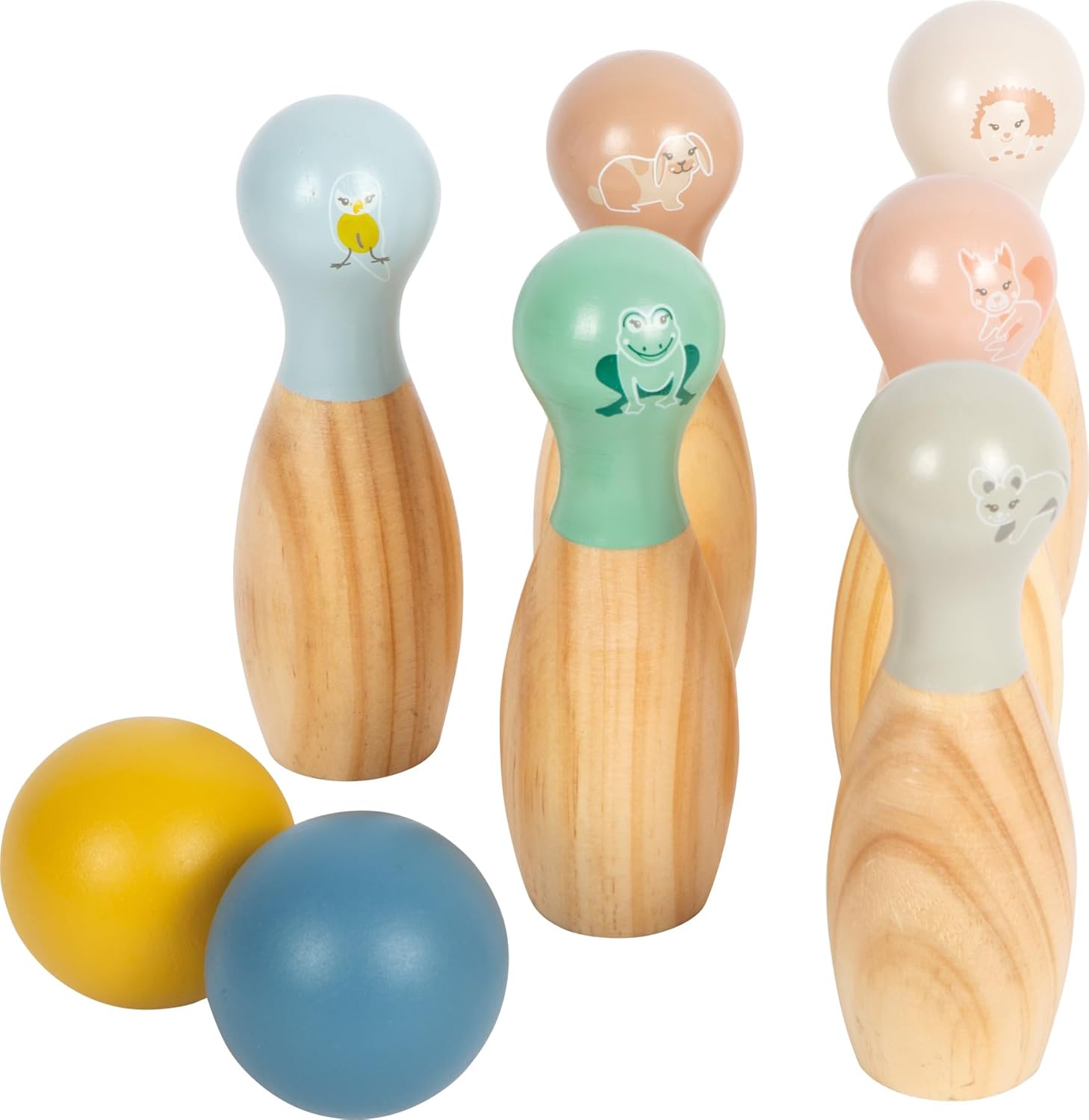 Detalle de Small Foot Bowling Garden Buddies in legno – set birilli con animali per bambini dai 3 anni