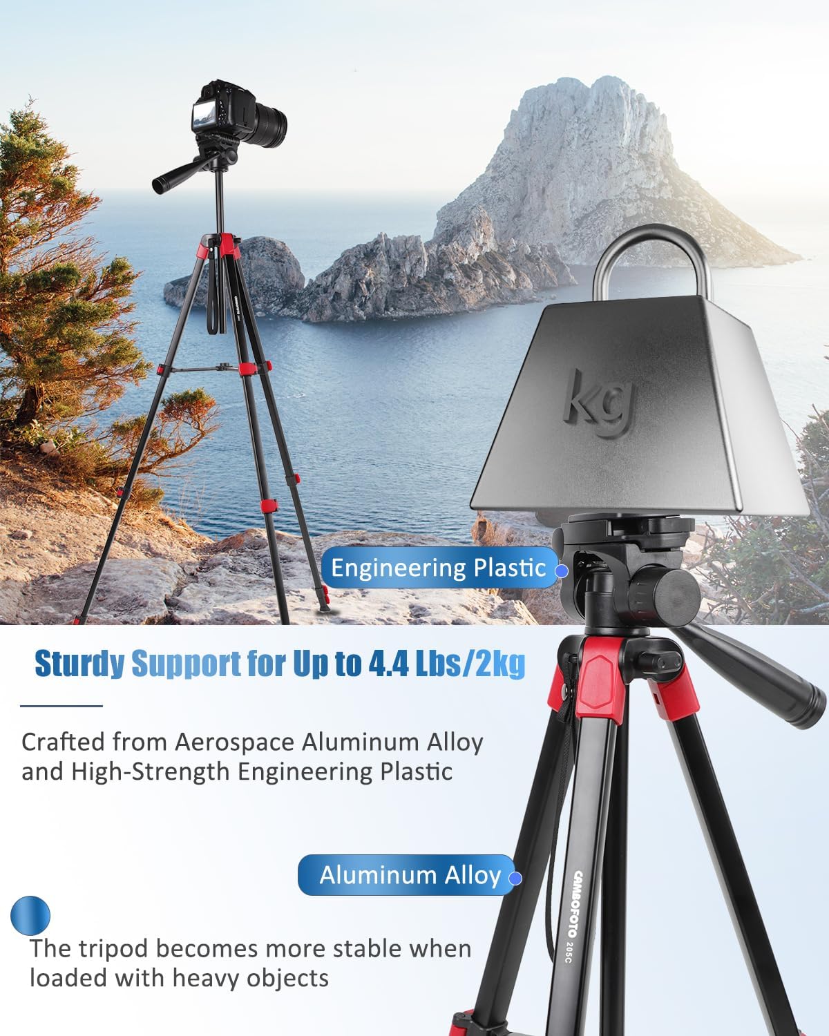 Thumbnail 2 de CAMBOFOTO 172cm Professional Tripod – Aluminium Alloy with Clamp and Carry Bag