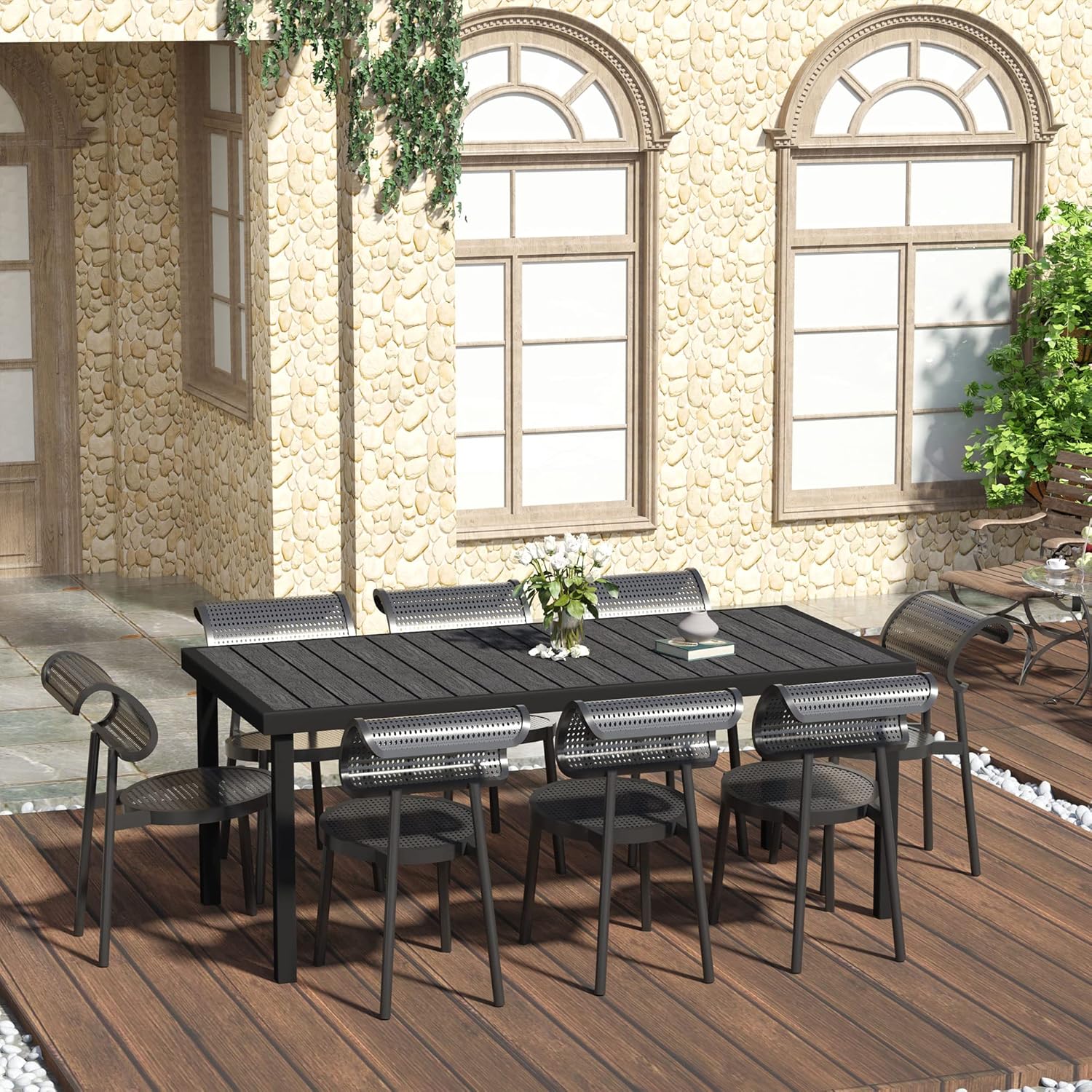 Thumbnail 1 de Outsunny table à manger de jardin pour 8 personnes en aluminium (190 x 90 x 74 cm), noir