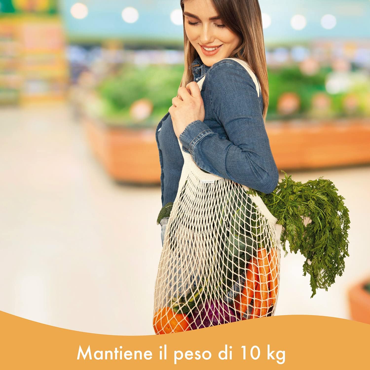 Detalle de ENOOSO Borsa Rete Spiaggia e Spesa – Borsa a Rete per Giochi, Spesa e Mare (Bianca)