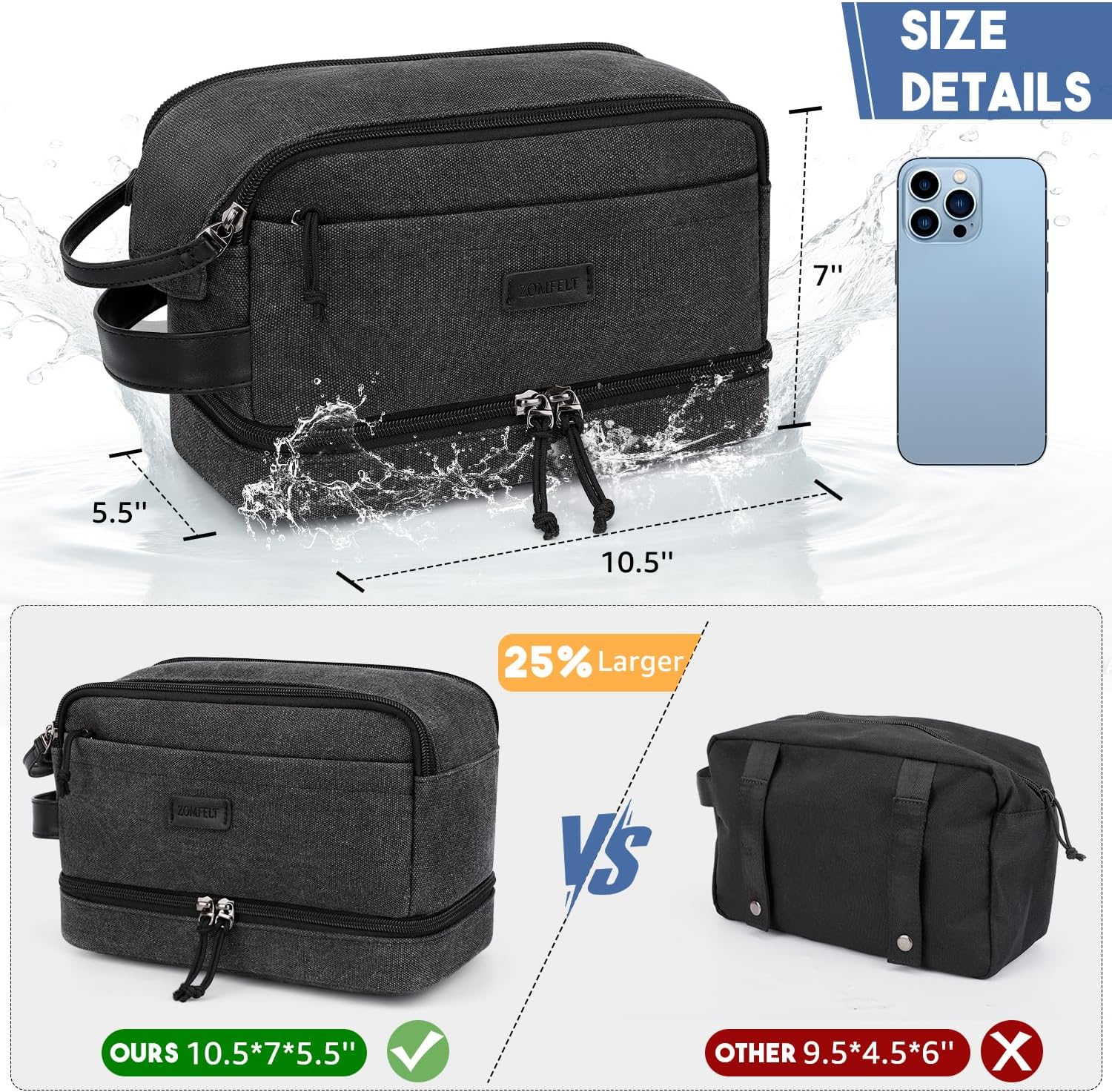 Thumbnail 4 de ZOMFELT Toiletry Bag Canvas travel dopp kit