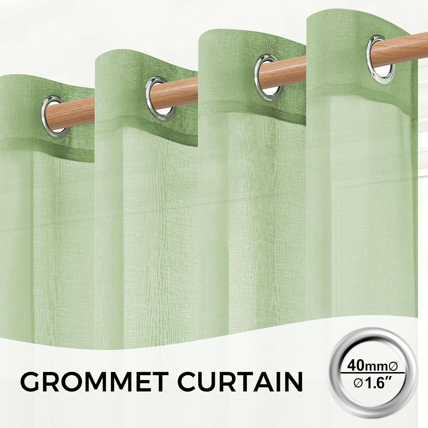 Thumbnail 1 de MRTREES green voile bedroom curtains (2 panels) 55x90 inch with eyelets