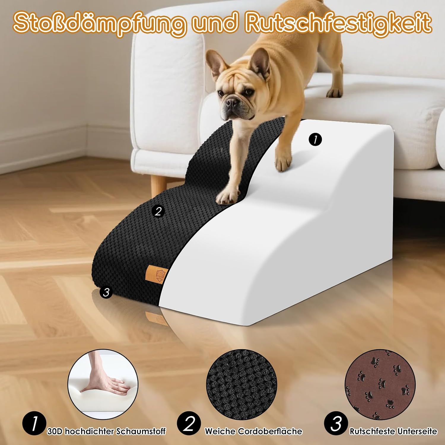 Detalle de Thihome Hundetreppe 2 Stufen für Kleine Hunde 55 x 40 x 30 cm