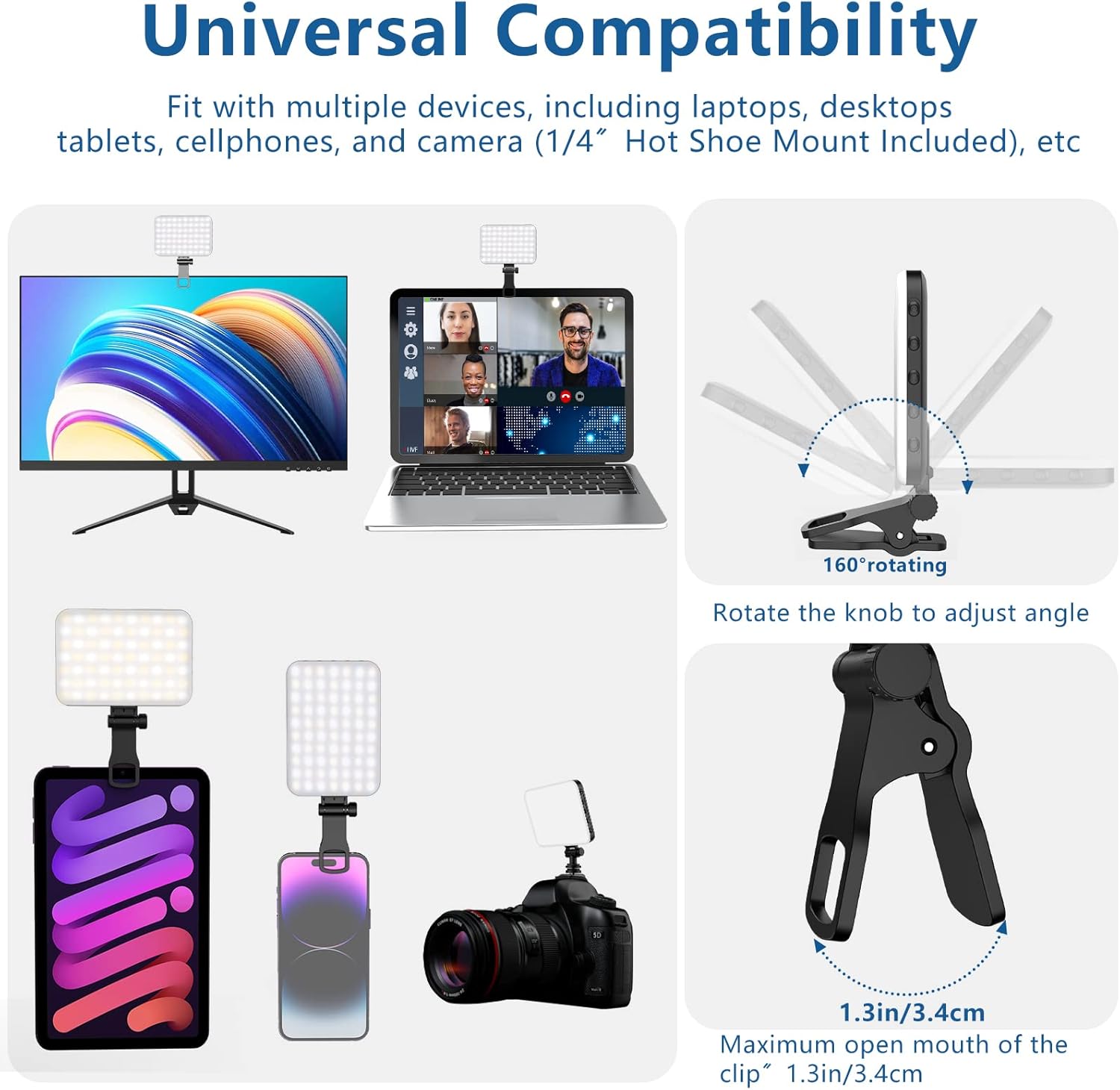 Thumbnail 1 de ALTSON 60 LED Portable Selfie Light (CRI 97+), Rechargeable Phone/Webcam Video Light with Clip & 1/4" Tripod Adapter