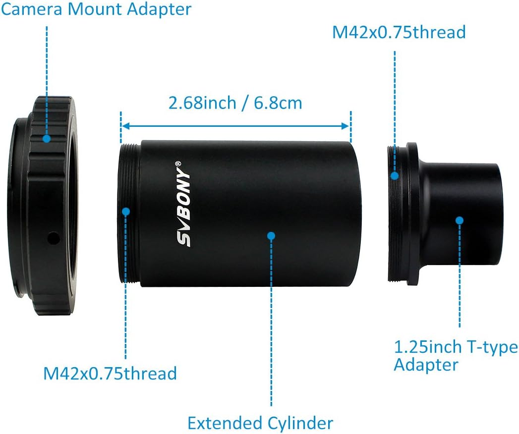 Detalle 2 de Svbony Adaptateur T2 1,25 M42 (anneau T2) pour télescope, photo et caméra reflex