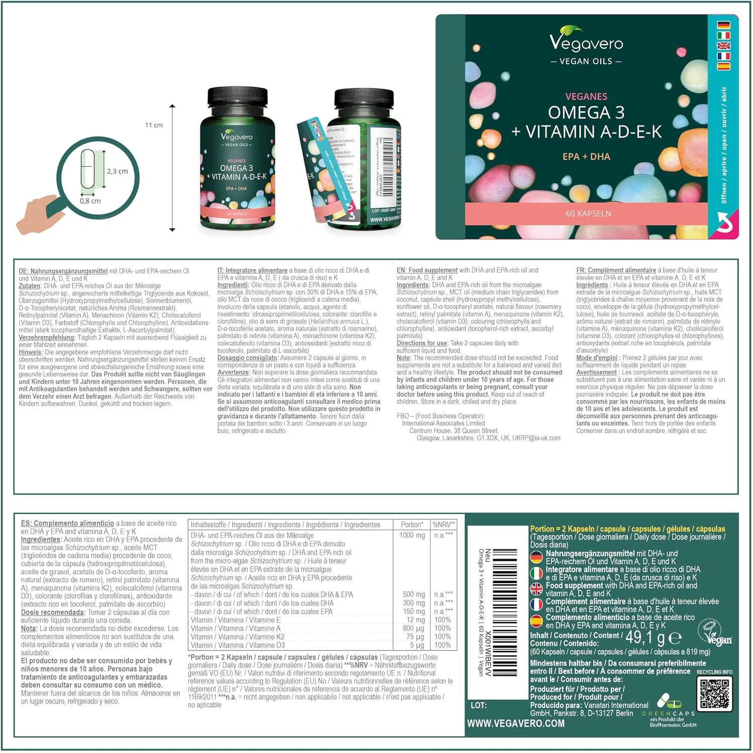 Detalle 2 de Vegavero Omega 3 EPA/DHA con Vitaminas 🌱
