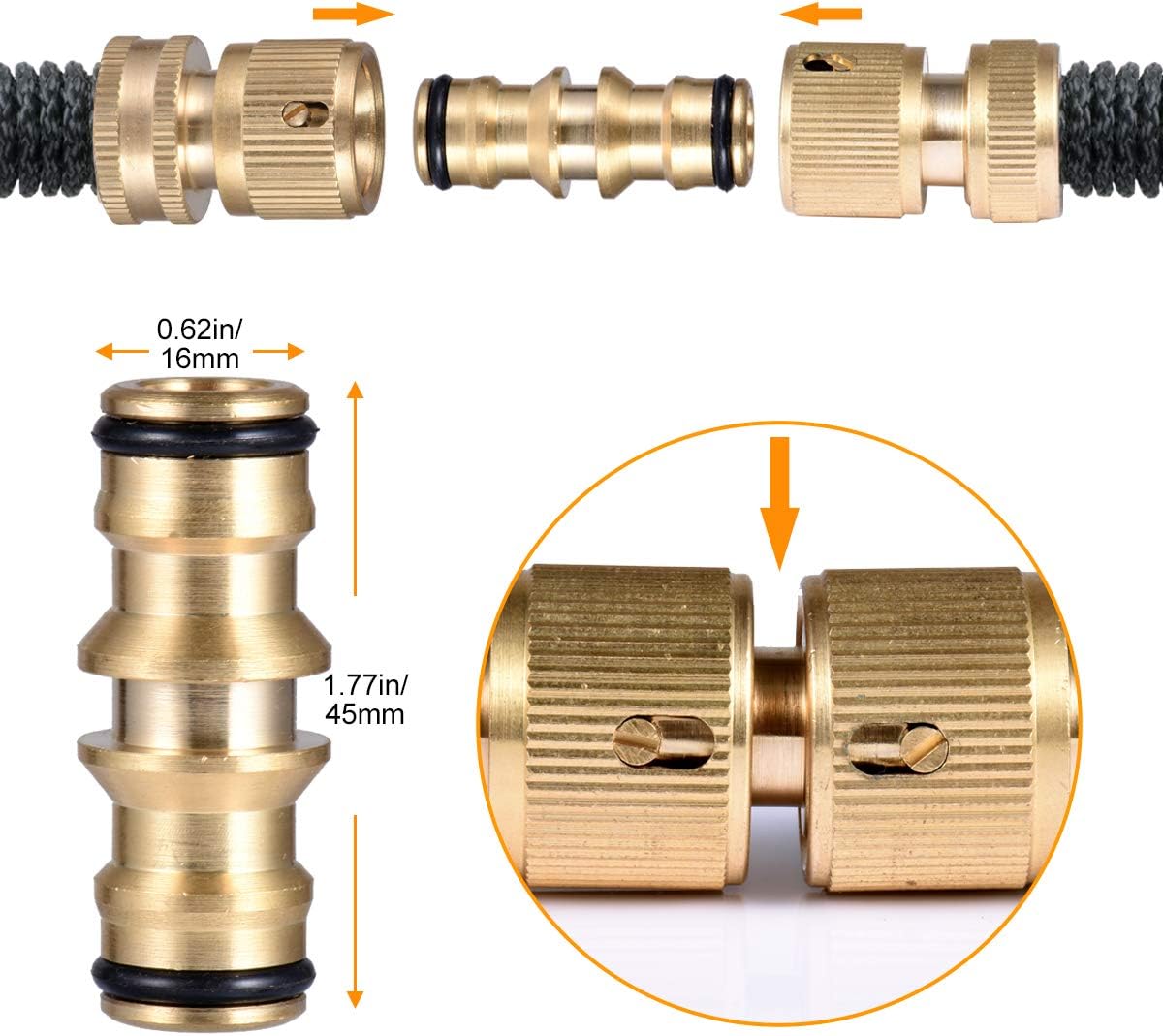 Thumbnail 2 de Hydrogarden 6er Pack Schnellkupplungen & doppelte Schlauchkupplungen (Messing) für 1/2-Zoll Gartenschläuche