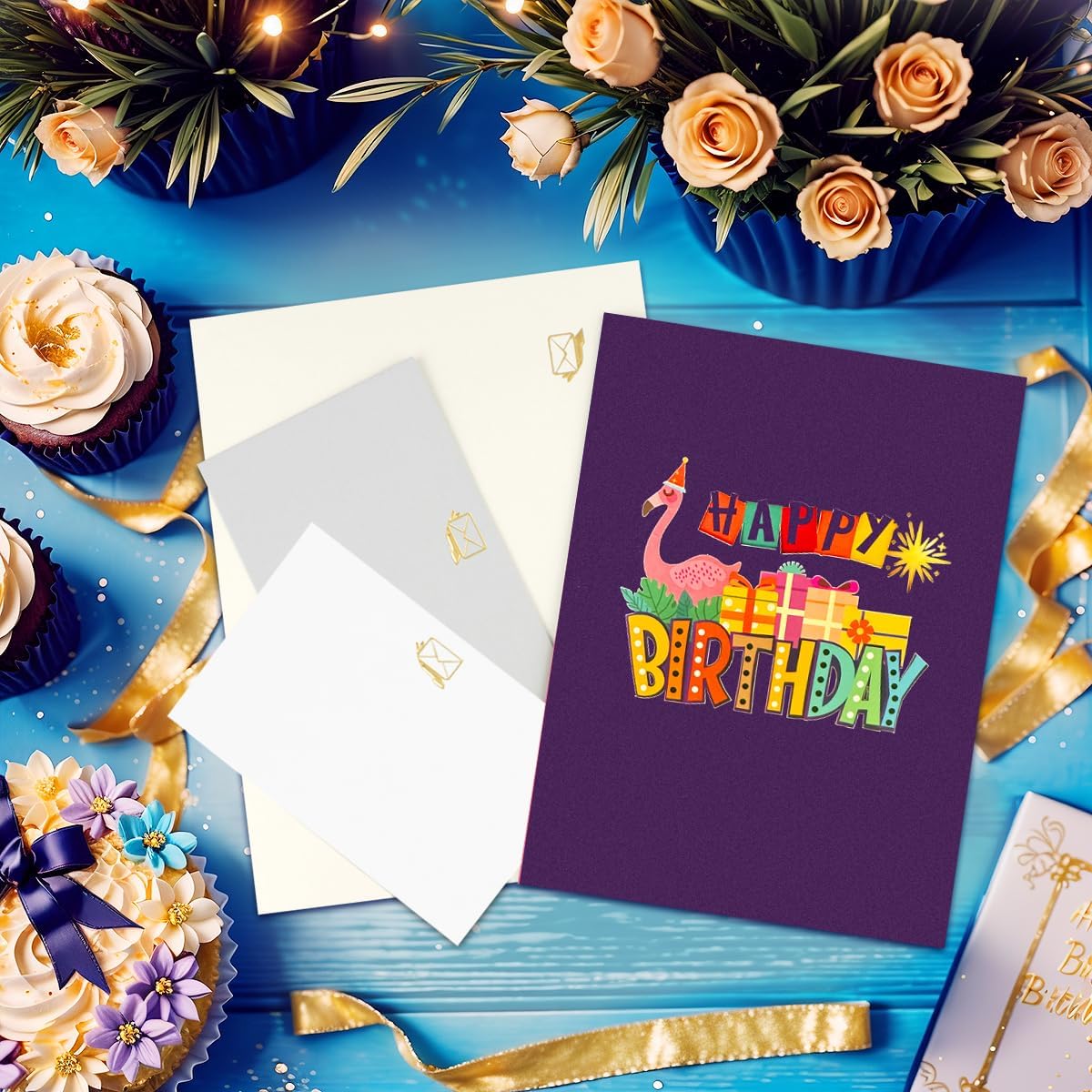 Thumbnail 2 de CNLITHEKA 3D Musical Birthday Cards Pop Up – Flamingo Geburtstagskarte mit Licht & Musik, mit Umschlag