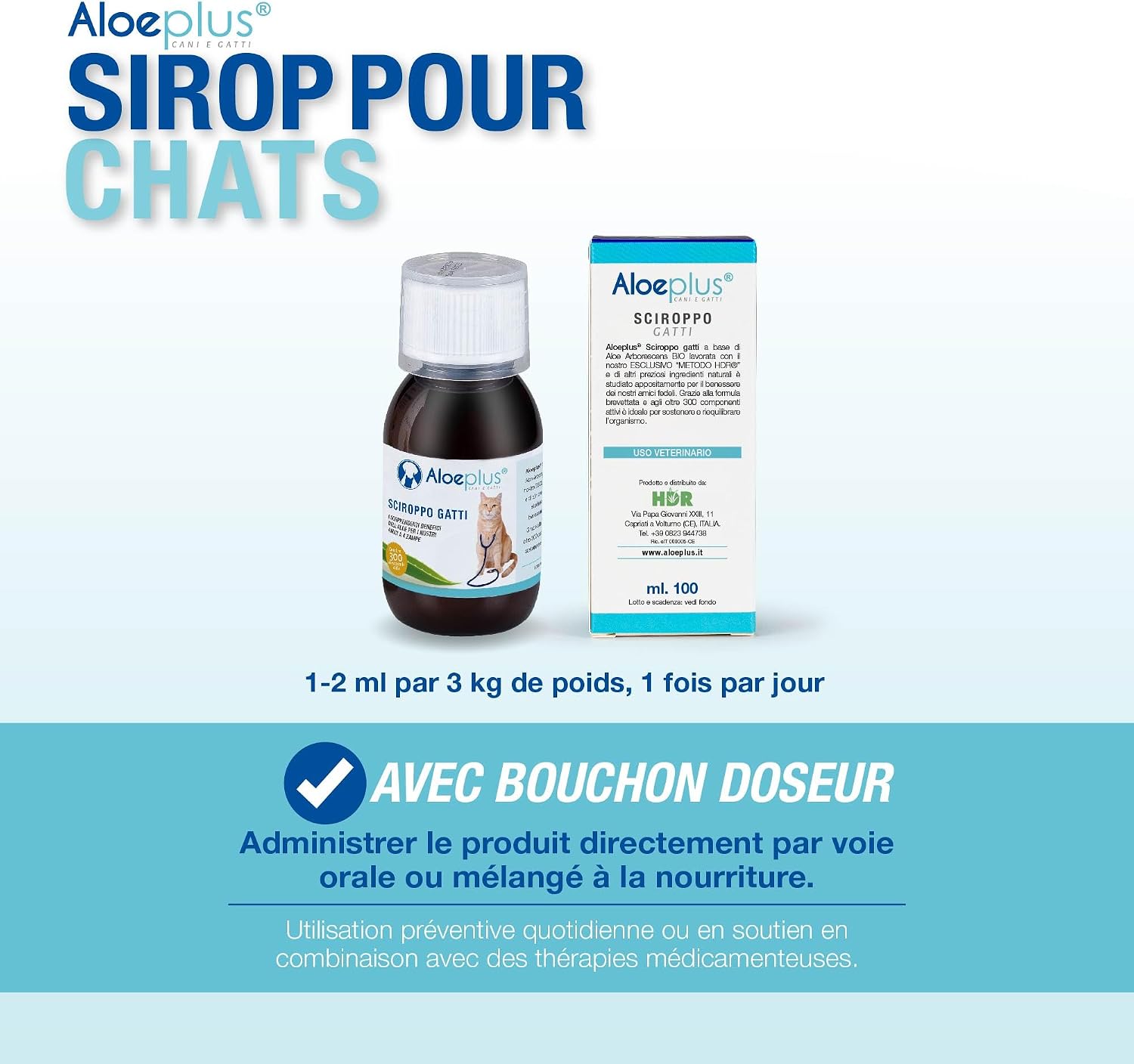 Detalle 2 de Aloeplus Chats Sirop 100ml – Complément Alimentaire Énergétique et Détoxifiant à l’Aloe Arborescens BIO