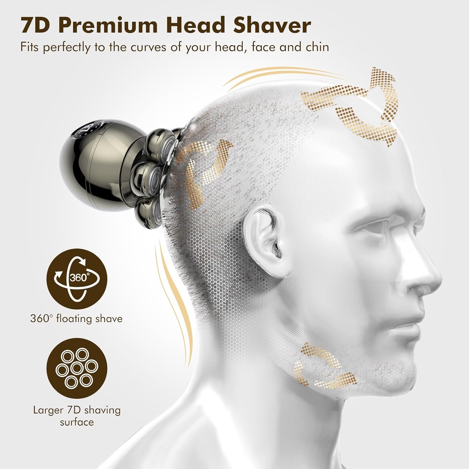 Detalle 2 de ETENTOUS Head Shaver 6-in-1, IPX7 90 mins